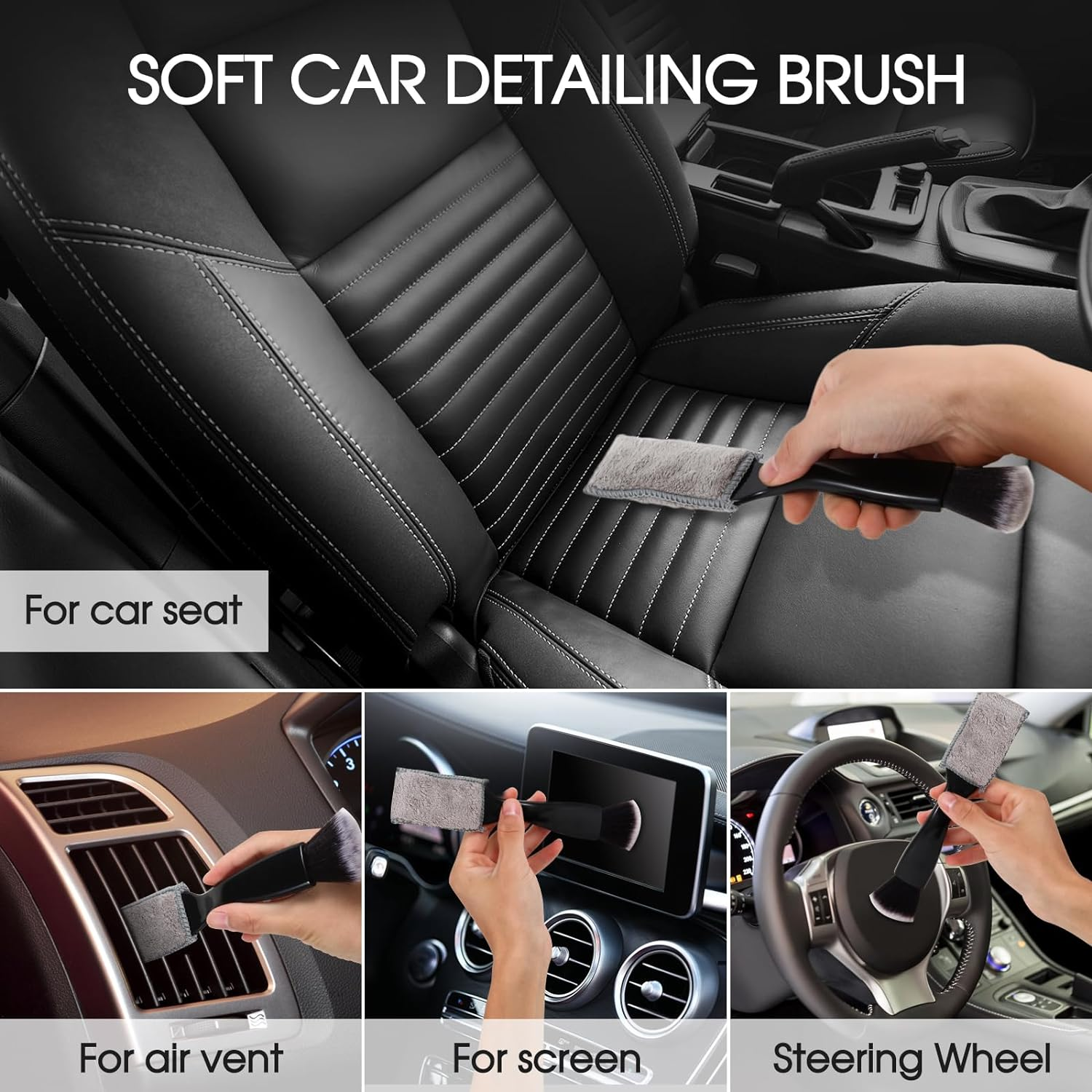 3 PCS Car Detail Dust Brush, Soft Interior Detailing Kit Tools, Dash Duster for Auto, Truck, SUV, RV Cleaning image number 3