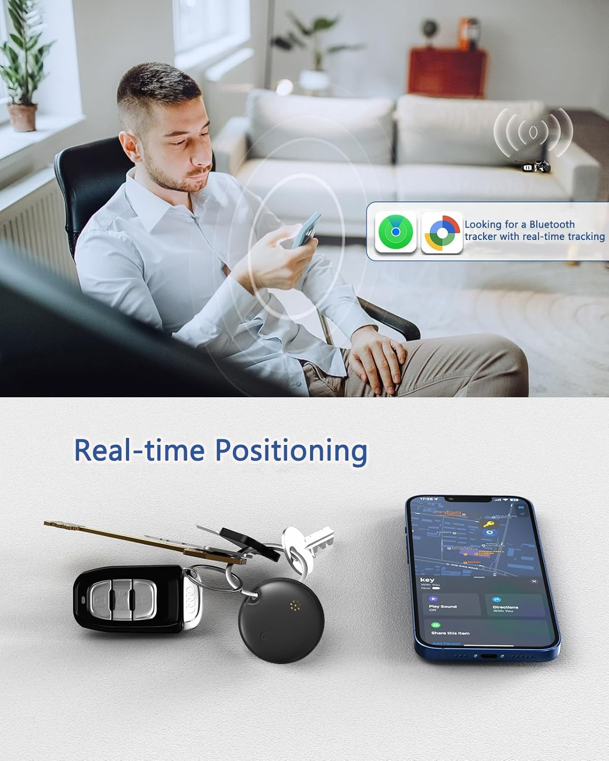 Dual System Item Tracker Tag for Android or Ios Iphone, Work with Apple Find My Google Find Hub, Item Locator for Luggage Backpack Key Etc 4 Pack Black image number 3