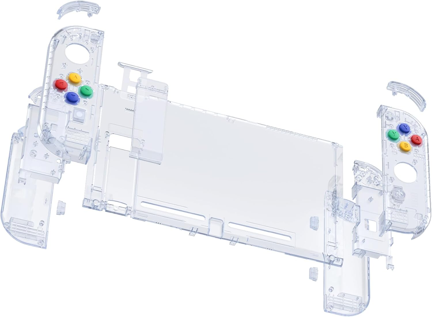 Extremerate DIY Replacement Shell Buttons for Nintendo Switch, Crystal Glacier Blue Custom Back Plate for Switch Console, Housing Case with Colorful Buttons for Joycon Handheld - No Controller