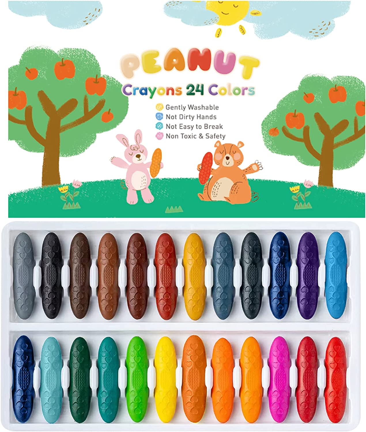 Peanut Crayons for Kids, 24 Colors Washable Toddler, Non-Toxic Baby Art Supplies for Ages 1-8, Coloring Set image number 5