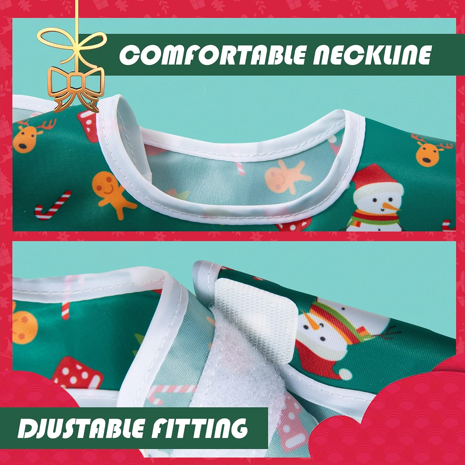 Christmas in July，Little Dimsum Feeding Baby Bibs Waterproof Drool Christmas Bib Coverall 2 PCS Set Adjustable Closure for Babies Toddlers with Large Pocket（Snowman&Santa） image number 4