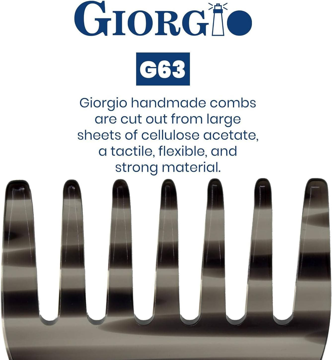 Giorgio G63 Graphite Detangling Comb for Women - Wide Tooth, Pocket and Travel Size for Thick Hair, Wet or Dry Everyday Hair Care. Handmade, Saw-Cut, and Polished Wide Tooth Comb for Women.