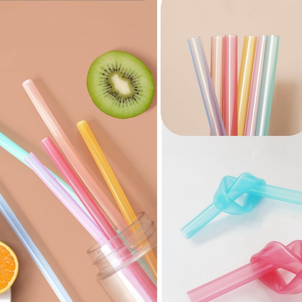 12 PCS Reusable Silicone Straws with 2 PCS Cleaning Brushes, 9 Inches Long 8Mm/6Mm Wide Reusable Fat Silicone Straw for Kids Long Straws for Smoothie Milkshake Cocktail Hot Drinks image number 4