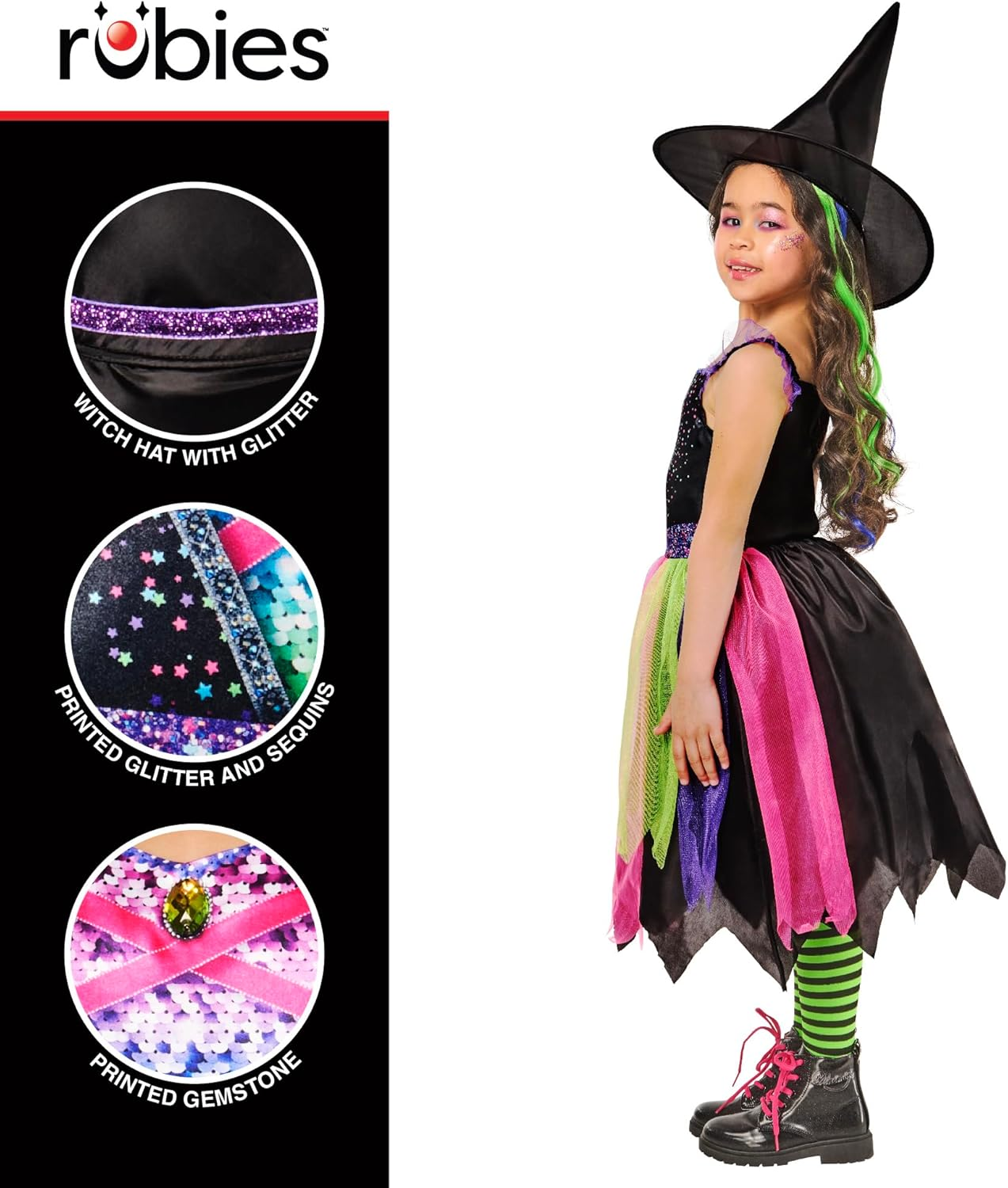 Rubies 1001676XXS000 Bright-Night Witch Kids Fancy Dress, Girls, Multicoloured, 3-4 Years image number 3