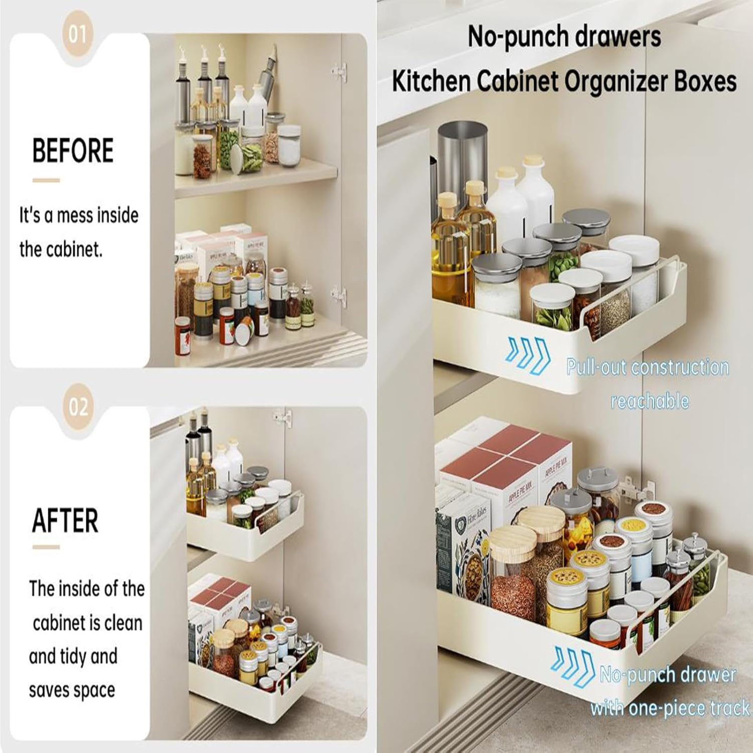 Pull Out Organisers Expandable Pull Out Cabinet Organizer, Slide Out Cabinet Organizer Drawer Storage for Kitchen, Living Room, Home (Size : 43 * 25 * 7Cm), Stainless Steel image number 3