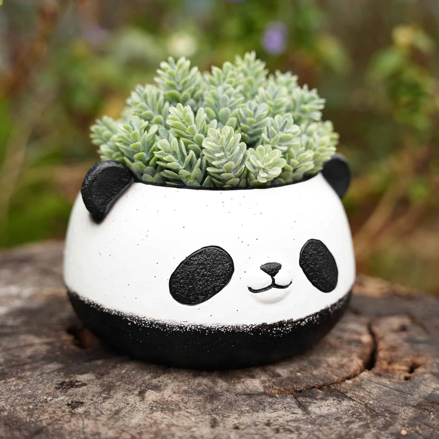 Small Panda Bear Plant Pots, Resin round Flower Pots, Cute Succulent Pots with Drainage Holes, Home Decor Planters for Animal Lovers image number 2