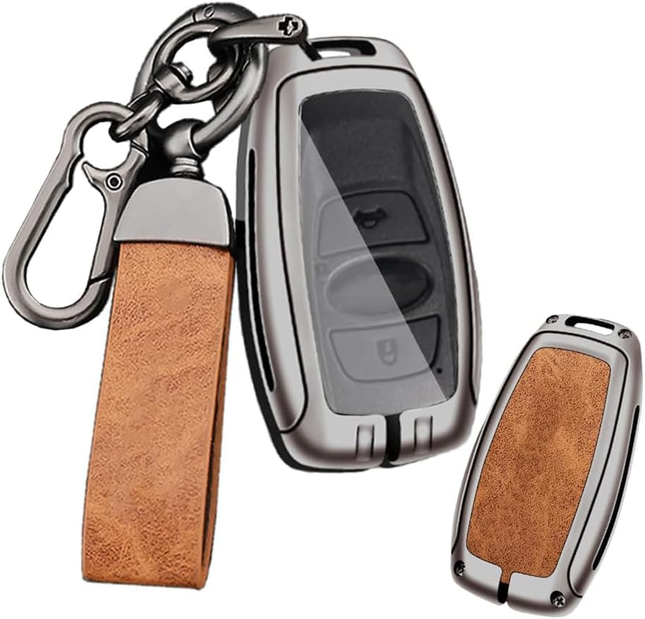 Ontto Alloy Leather Car Key Fob Cover Fit for Subaru BRZ Forester Legacy Outback WRX STI Impreza XV Crosstrek Smart Key Holder Case Keyring Shell Bag Keychain Accessories