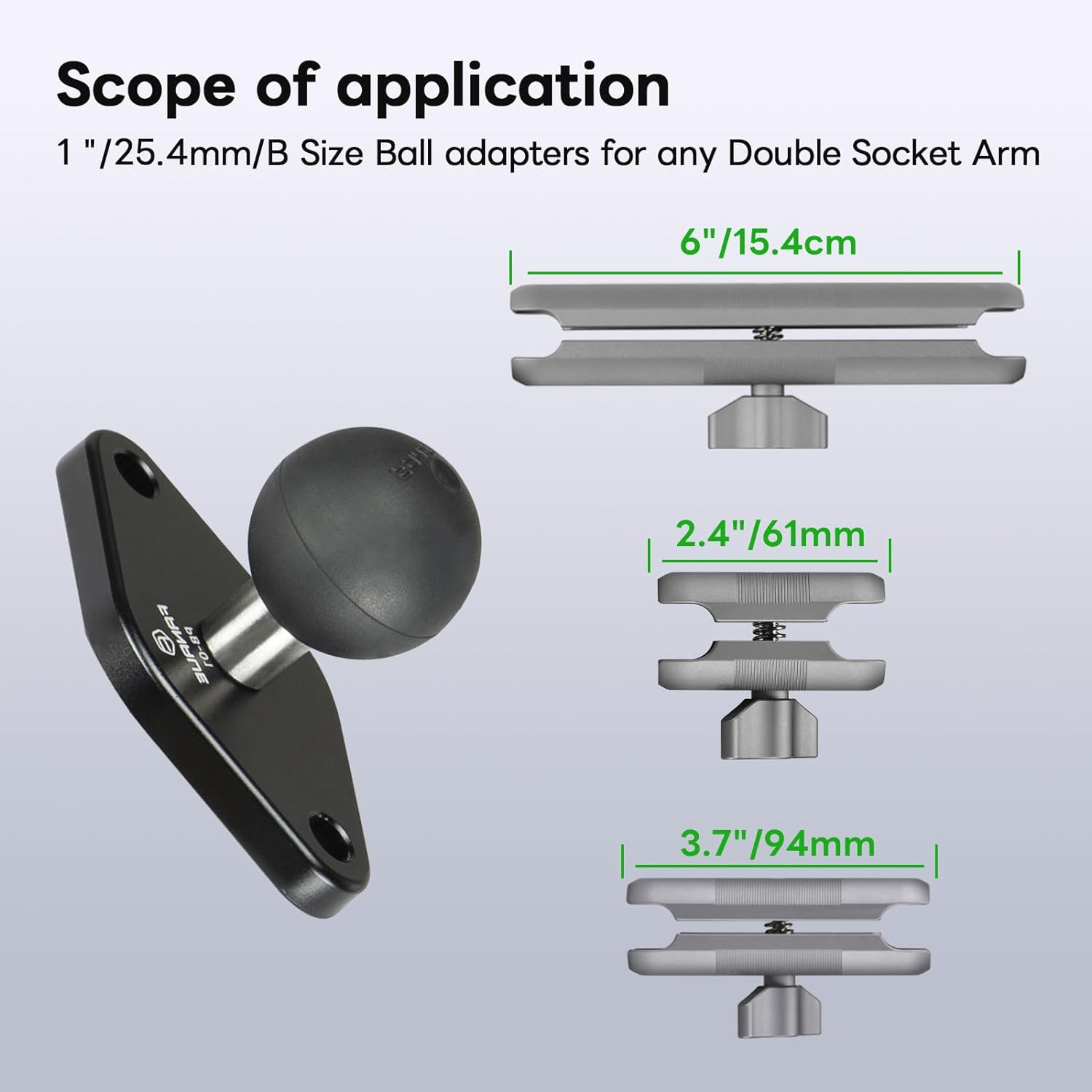 FANAUE 2 Pack 1 Inch TPU Ball Mount Diamond Base, Compatible with RAM Mount B Size 1" Ball Double Socket Arm, Meets Industry Standard AMPS 1.912'' Hole Pattern image number 2