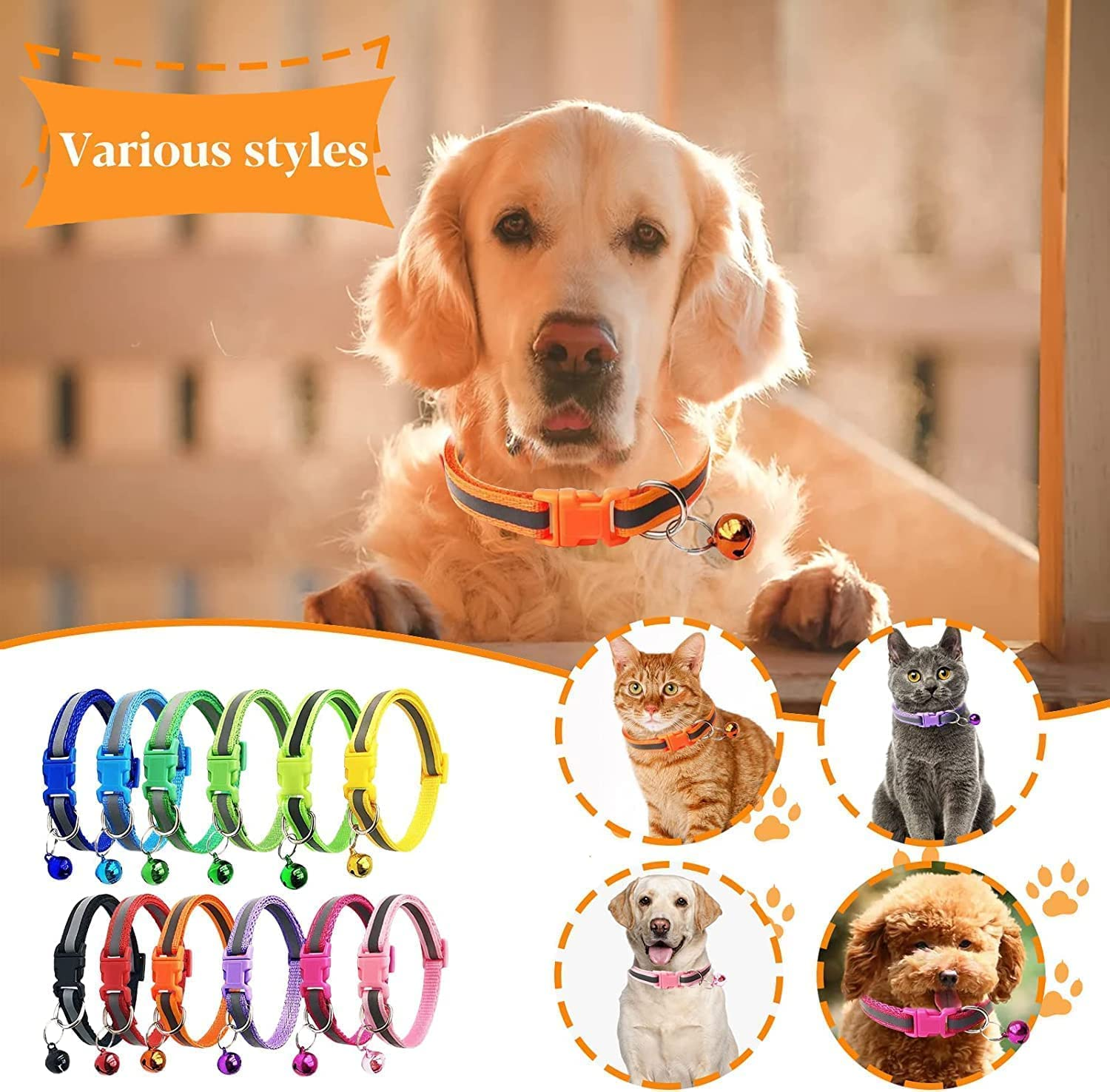 Cat and Dog Identification Collar with Bells and Reflective Identification Dog Collar, Super Soft Adjustable Nylon Reflective Identification Collar for Newborn Pets and Small Dogs.；；12-Piece Cat Collar Set with Bell and Safety Buckle, Width 7.5/13 Inches, Soft Adjustable Kitten Collar, Cute Pet Collar for Dogs and Cats image number 3