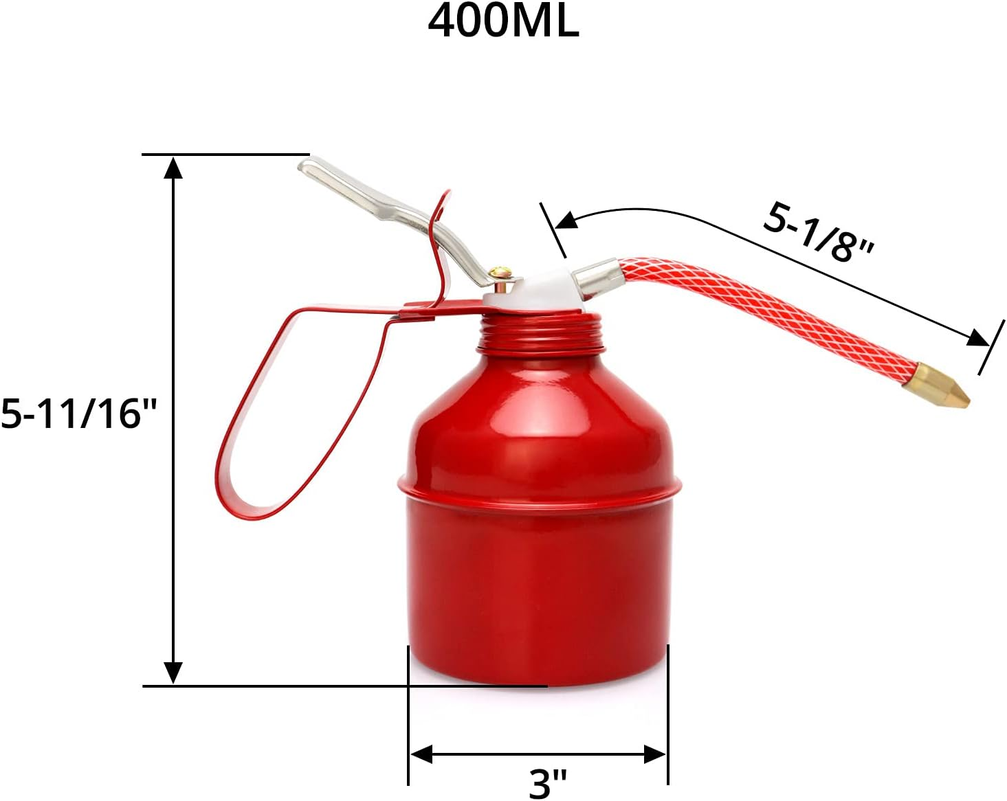 QWORK 12 OZ (400ML) Capacity Pistol Type Oil Can-Steel Manual Oiler, Red image number 1