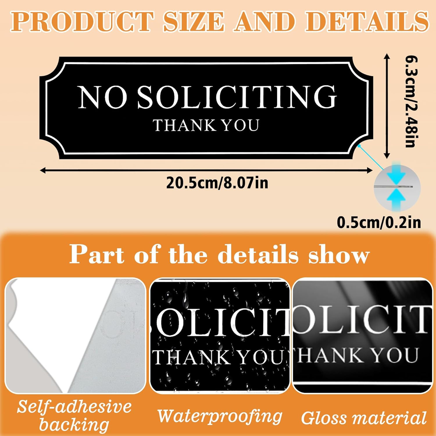 No Soliciting Sign for House Door, Self-Adhesive No Soliciting Sign for Front Door, 8 X 2.48 Inch No Soliciting Sticker for Yard, Apartments, and Office (1Pcs, White Letters) image number 2