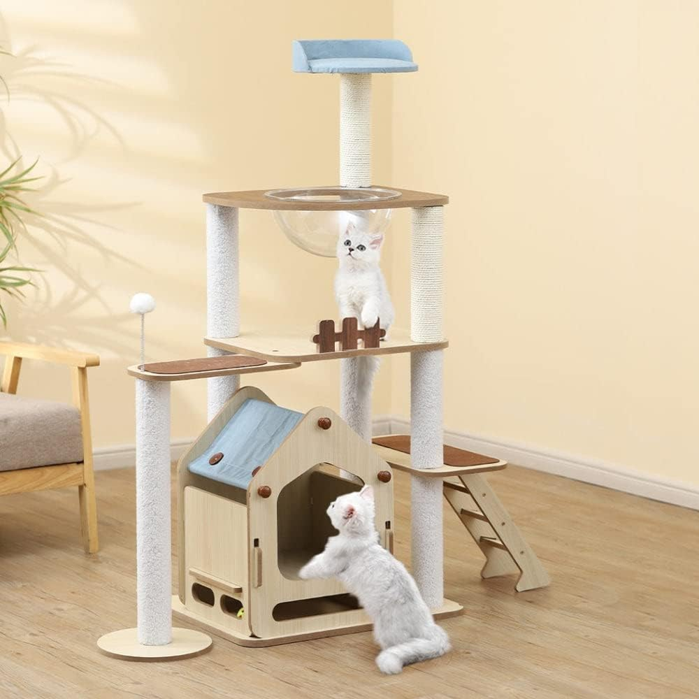 Pawz 138Cm Cat Tree &ndash; Cats Tower, Scratching Post, Scratcher, Wood, Condo, Toys, Modern House, Climbing image number 1