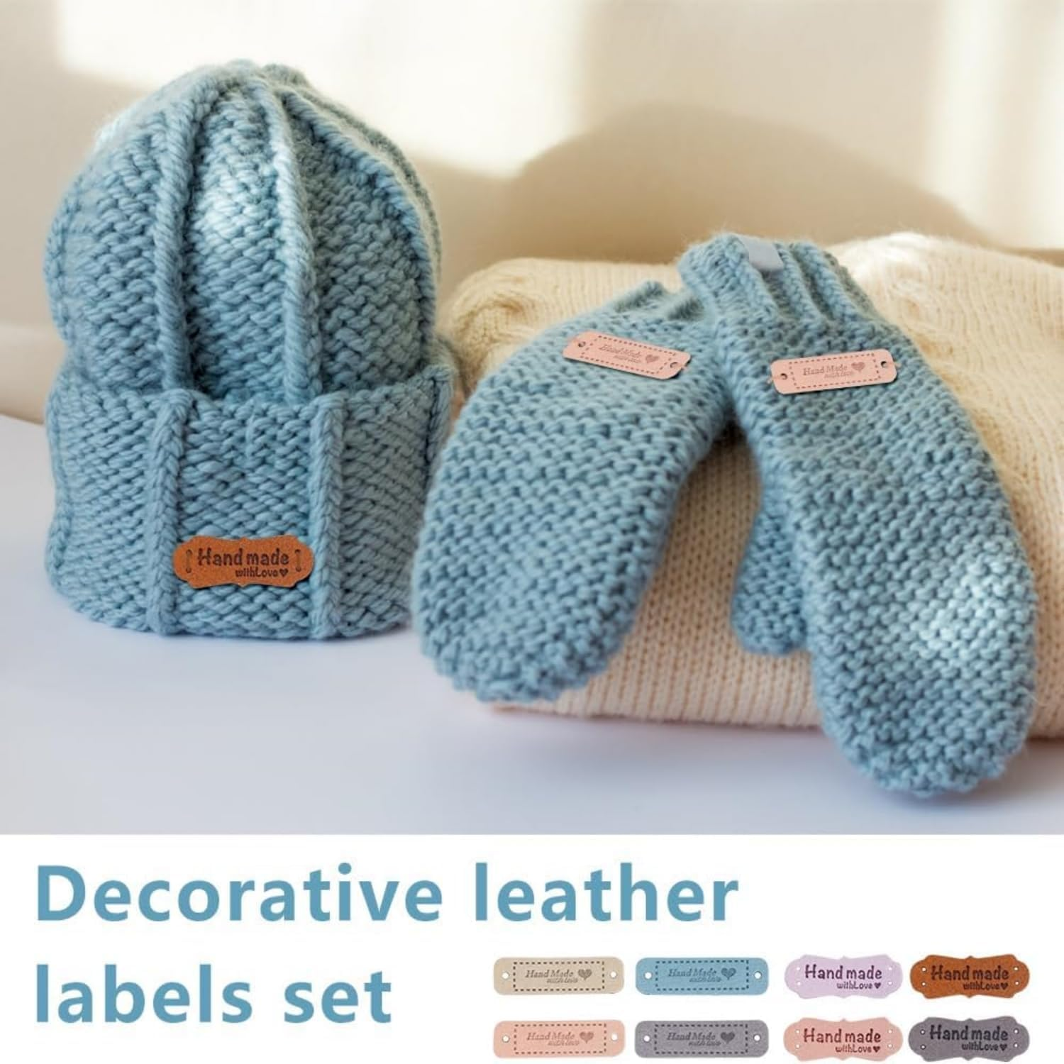 100Pcs Handmade Leather Labels Colourful Handmade Labels Tags Art Tags DIY Embellishments Ornaments Accessories for Scrapbooking Clothing Craft Decorations (50Rectangle + 50Flower Shape) image number 5