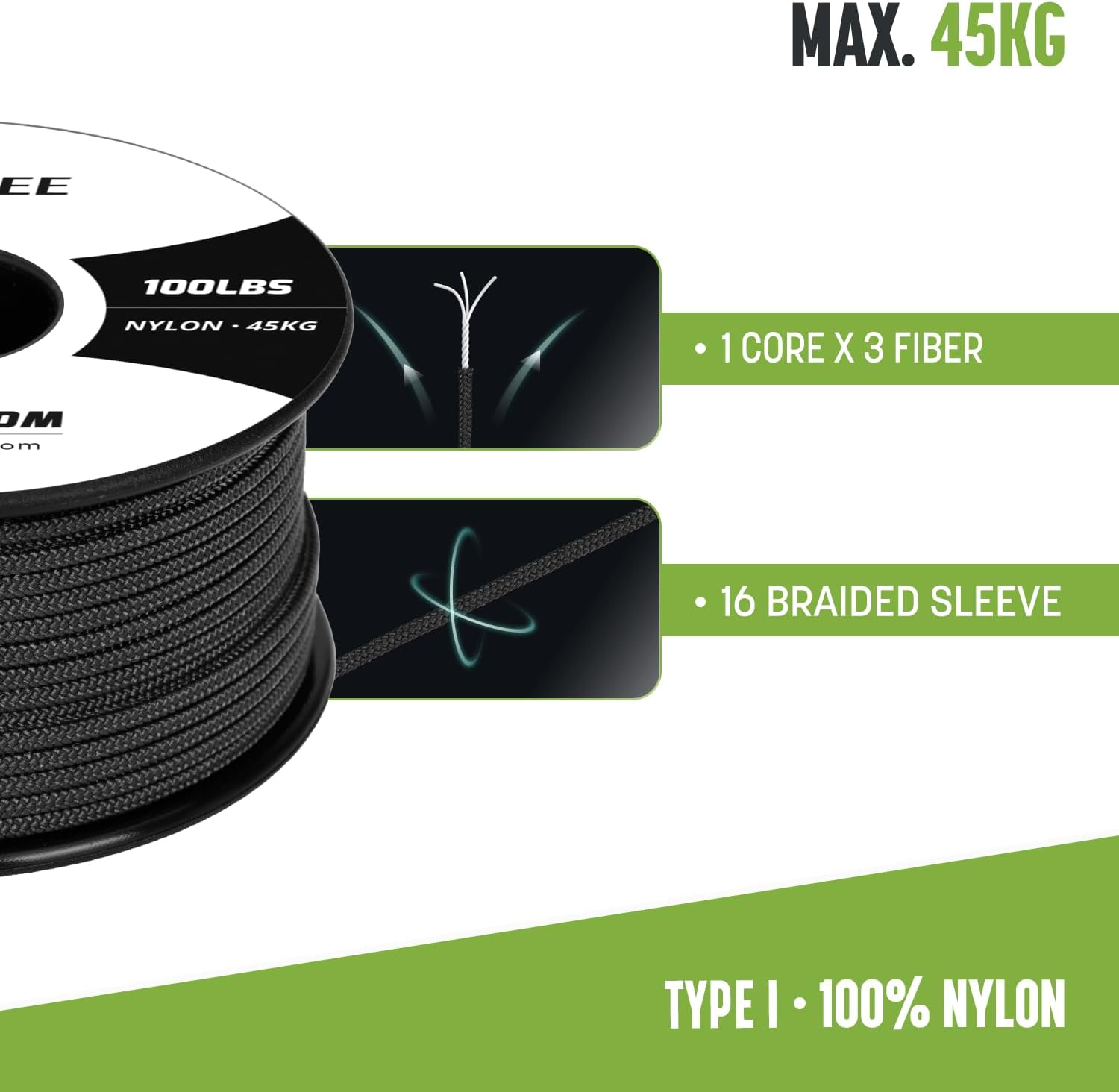 Brotree Paracord 2Mm 30M 100% Nylon Rope 1 Strand Parachute Cord for Outdoor, Craft, DIY - 45Kg Breaking Load (Black) - Army Green image number 2