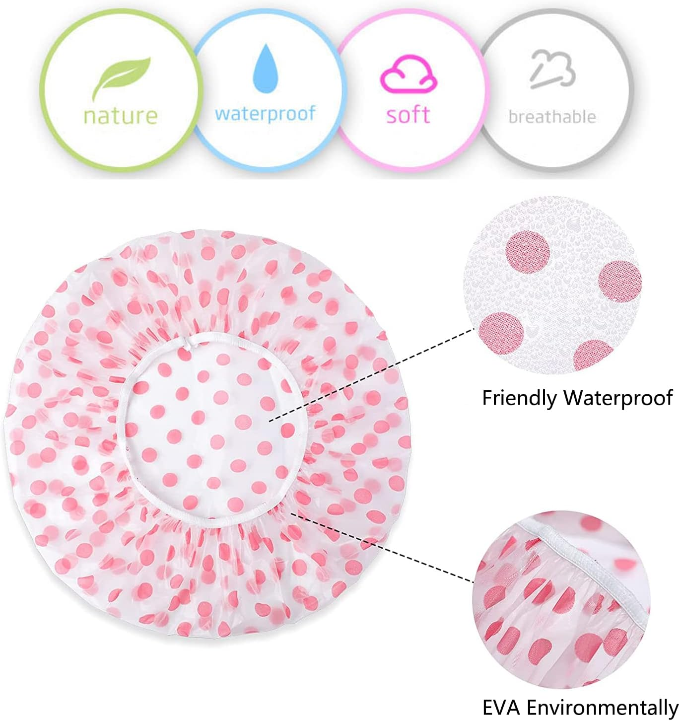 Shower Caps for Women Men Reusable Shower Hat Bath Caps with Elastic Band Waterproof Bath Cap Shower Caps for Women Long Hair (3 PCS) image number 4