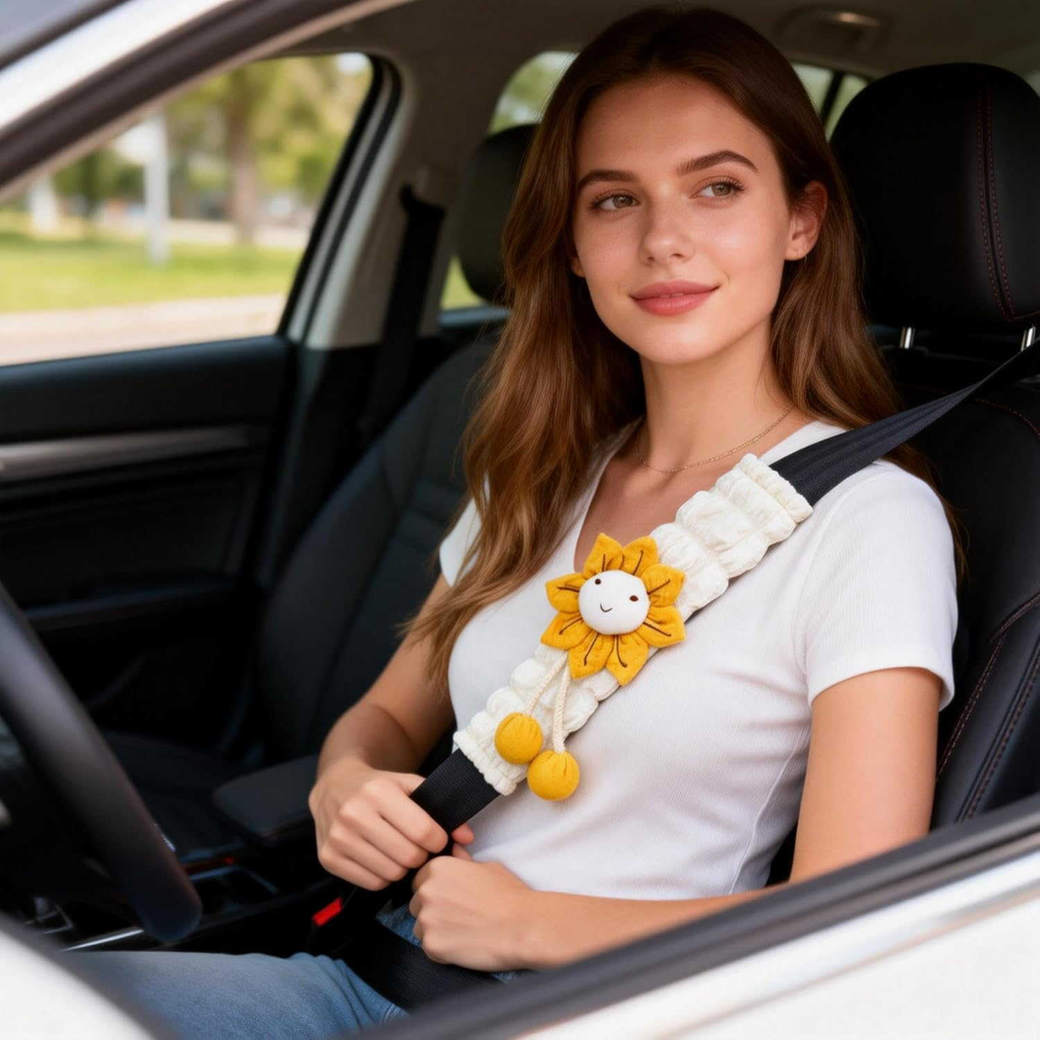 Cute Flower Car Seat Belt Cover Pads 2 Pack & 4 Pack Car Accessories Seat Belt Cushion Neck Cushion Shoulder Strap Protector Universal Seat Belt Cover for Adults and Kids (Sunflower,2) - Pink, 4 image number 7