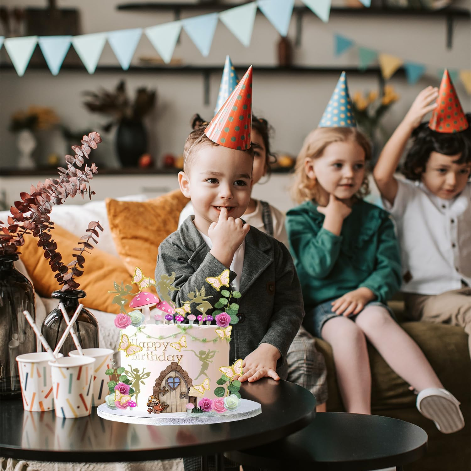 39PCS Fairy Cake Toppers Fairy Cake Decoration Pink Mushroom Door Butterfly Flowers Cake Decoration Fairy Garden Topper for Fairy Party Birthday Baby Shower - Construction Cake Toppers image number 7