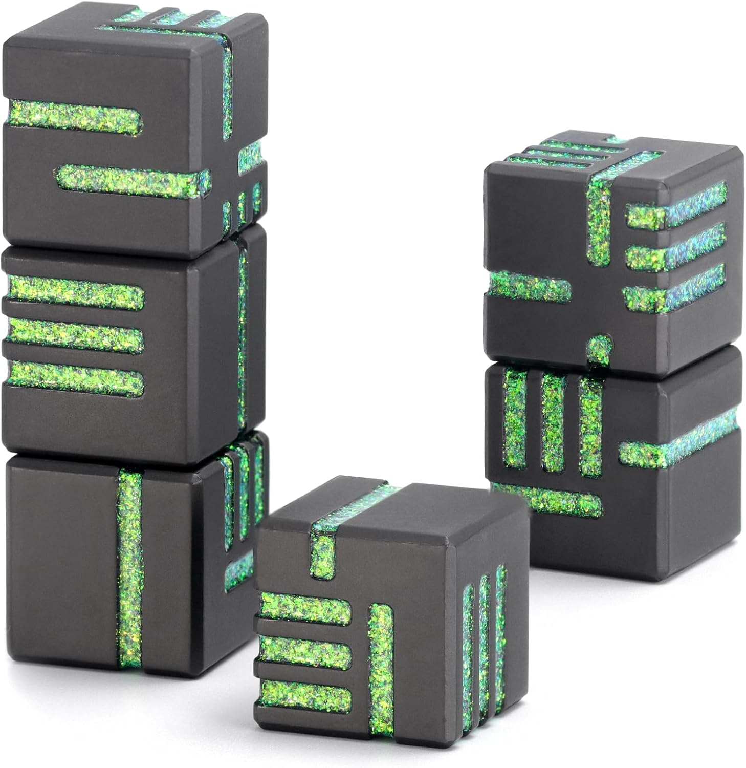 D6 Metal Dice Set 6 Pcs, Unique 6 Sided Die Great for DND Tabletop RPG Dungeons and Dragons Dice Collectors Gifts (D6 Black Green)