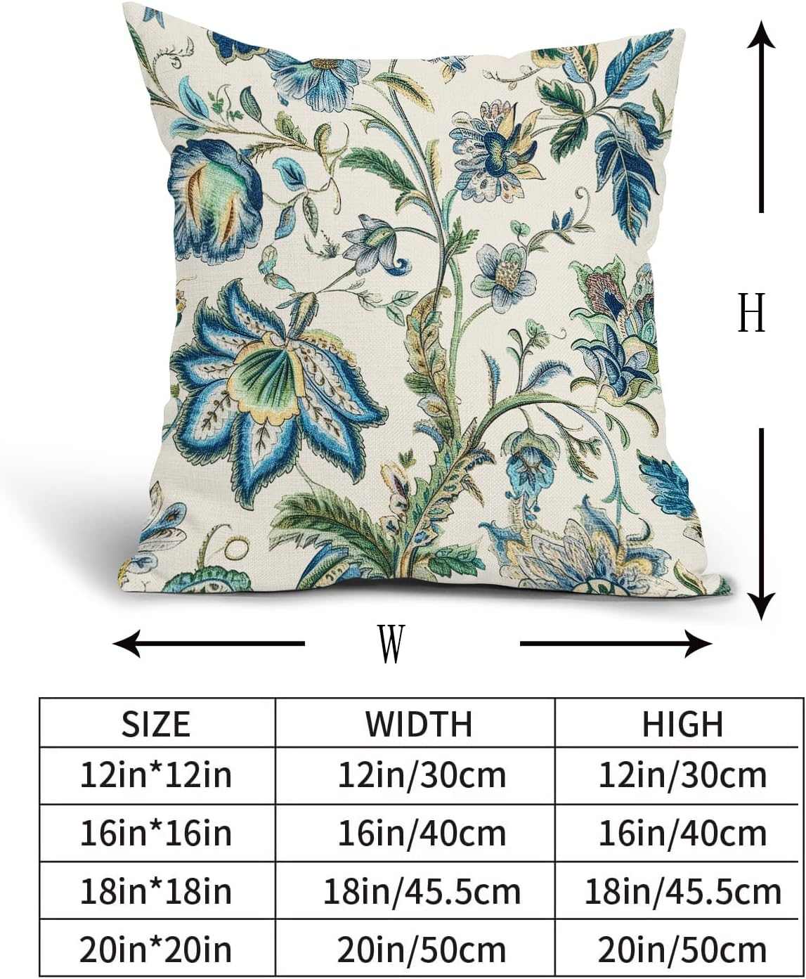 Sweetshow Chinoiserie Outdoor Pillow Covers 16X16 Inch Pack of 2 Boho Blue Floral Pillow Covers Vintage Farmhouse Outdoor Pillowcase Square Linen Cushion Cover for Bedroom Sofa Couch Home Decor image number 5