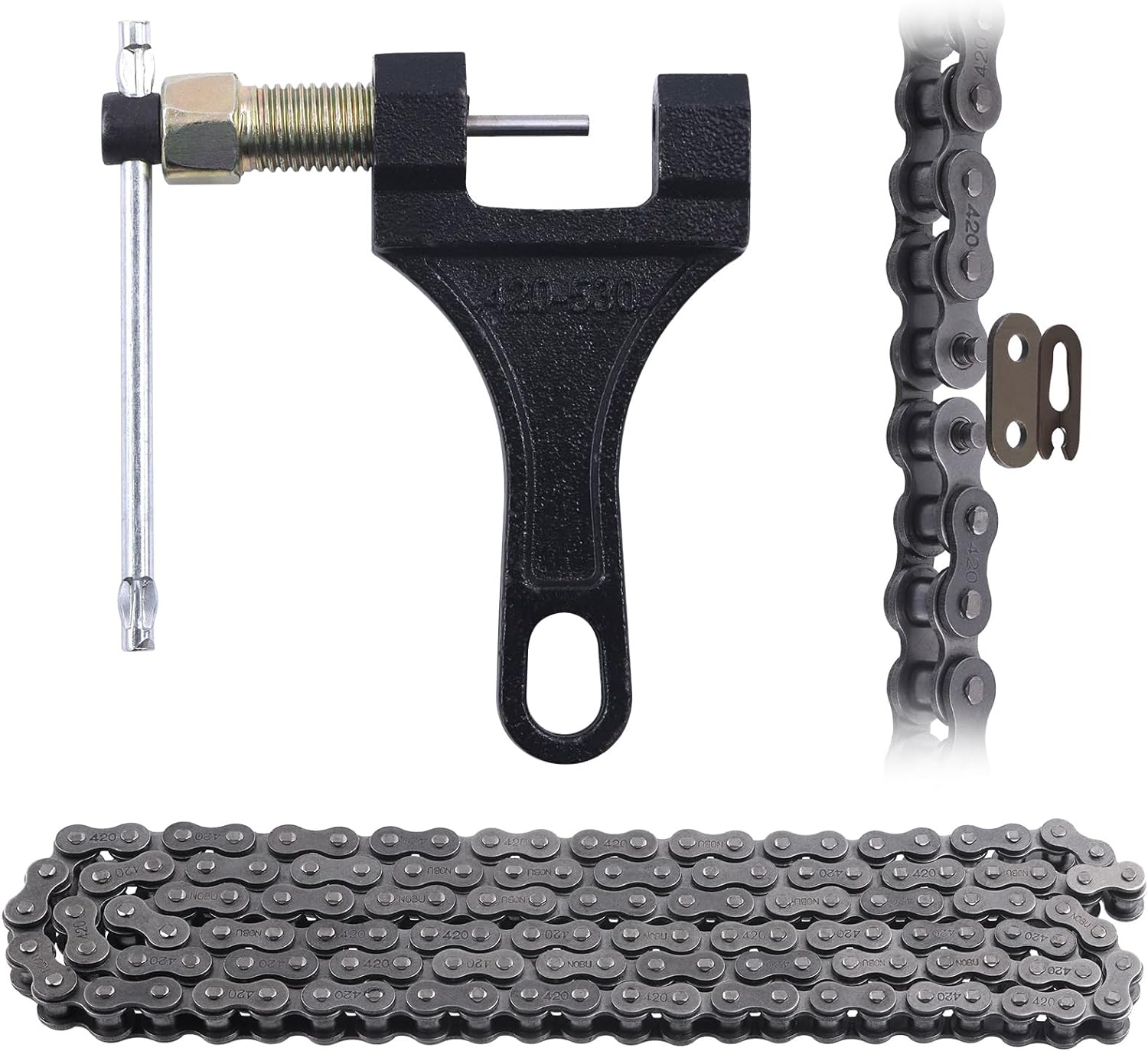 Swpeet 59" 420 Standard Roller Chain Motorcycle Kit - 132 Links with Chain Breaker, Carbon Steel Drive for 110Cc 125Cc Dirt Pit Bike ATV Quad Go Kart Scooter