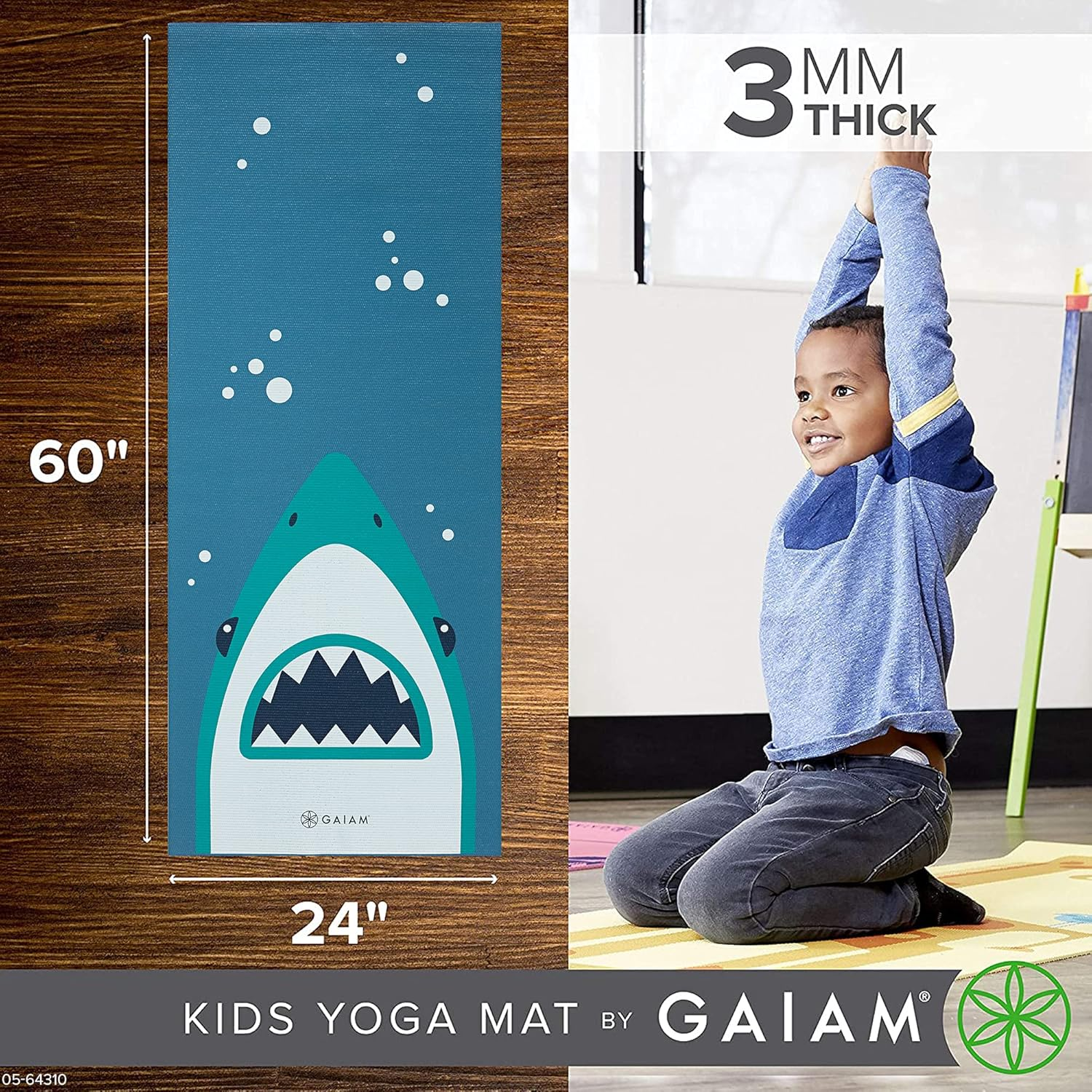 Gaiam Kids Yoga Mat Exercise Mat, Yoga for Kids with Fun Prints - Playtime for Babies, Active & Calm Toddlers and Young Children (60" L X 24" W X 3Mm Thick) - Ballerina image number 6