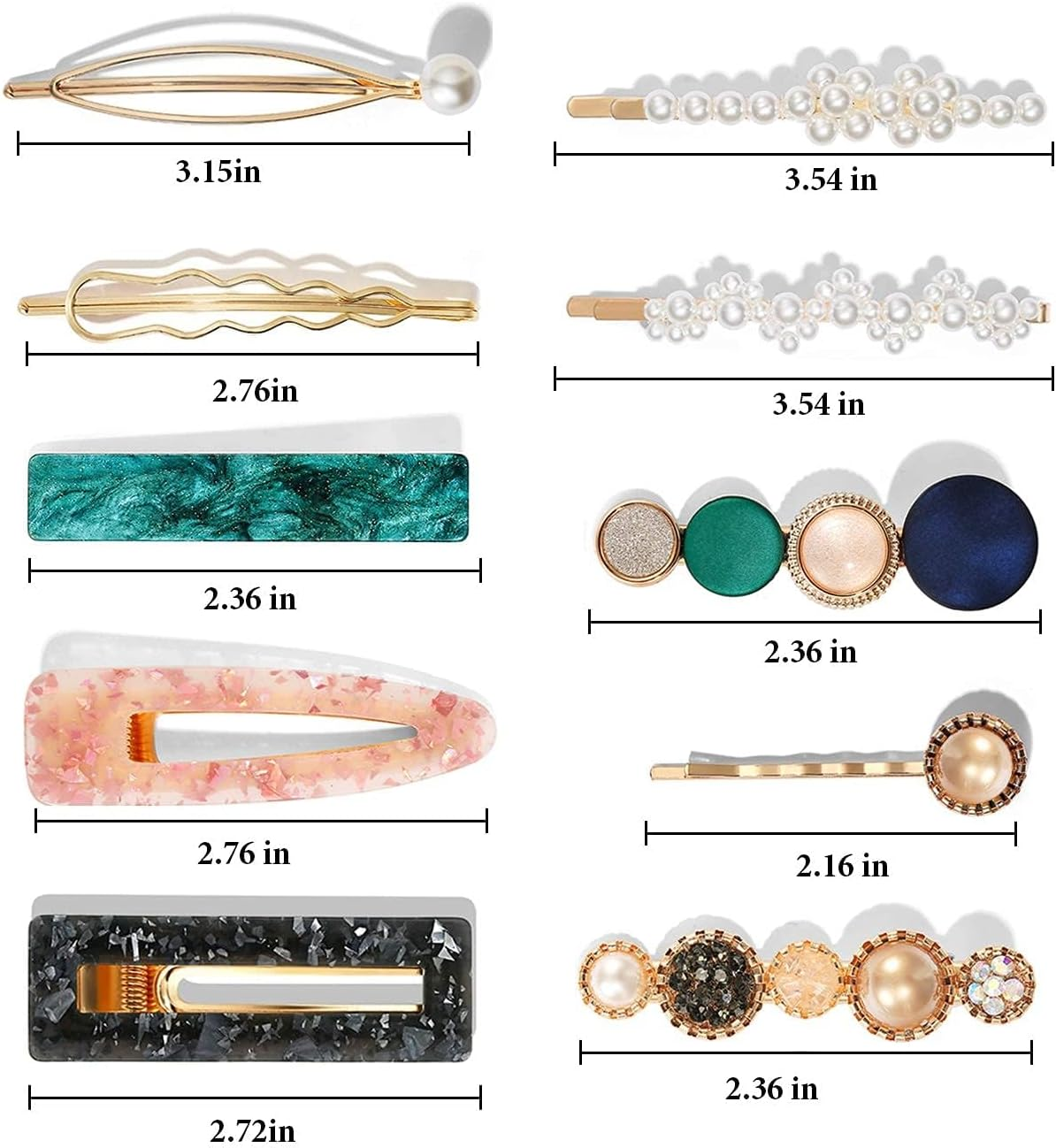 Mehayi 20 PCS Pearls and Acrylic Resin Hair Clips, Handmade Hair Barrettes, Marble Alligator Bobby Pins, Glitter Crystal Geometric Hairpin, Elegant Gold Hair Accessories, Gifts for Women Girls image number 2
