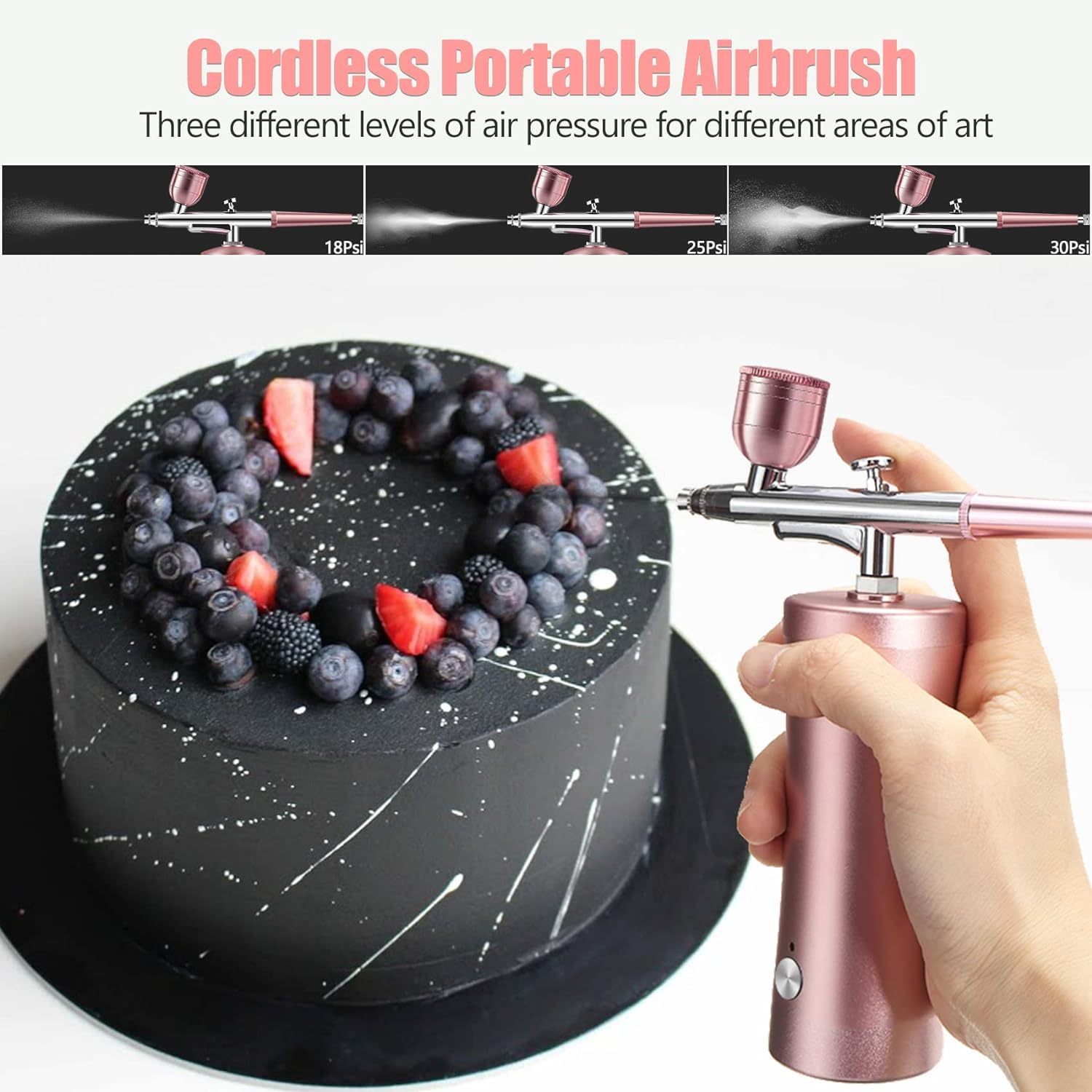 Cordless Nail Airbrush Machine, Airbrush Kit with Compressor, Portable Airbrush for Make-Up, Hairdressing, Nail Art, Model Painting, Cake Decoration (Pink) image number 5