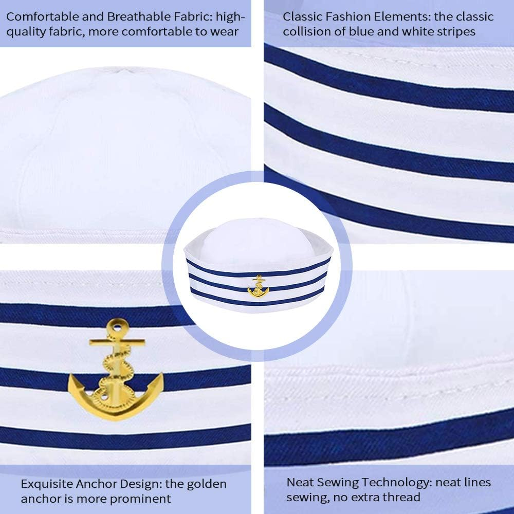 Captain'S Hat, White Sailor Hats for Adults, Ideal Costume Accessories, Navy Hat for Sea Yacht Parties and Cosplay (2 Pack) image number 1