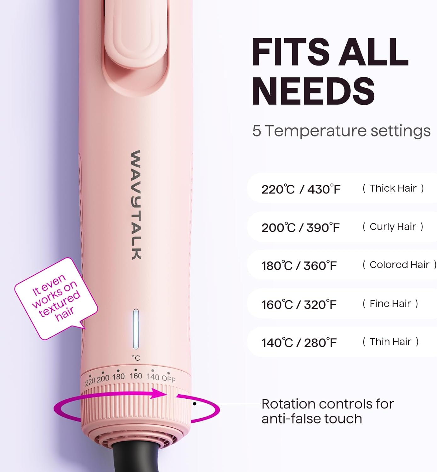 Wavytalk Airflow Styler Curling Iron, Cool Curl, 360&deg; Cool Air Lock in Style for Lasting Curls, Reduces Damage, 2 in 1Hair Straightener and Curler, 1.25 Inch, Anti-Scald for Short Long Hair, Pink image number 5