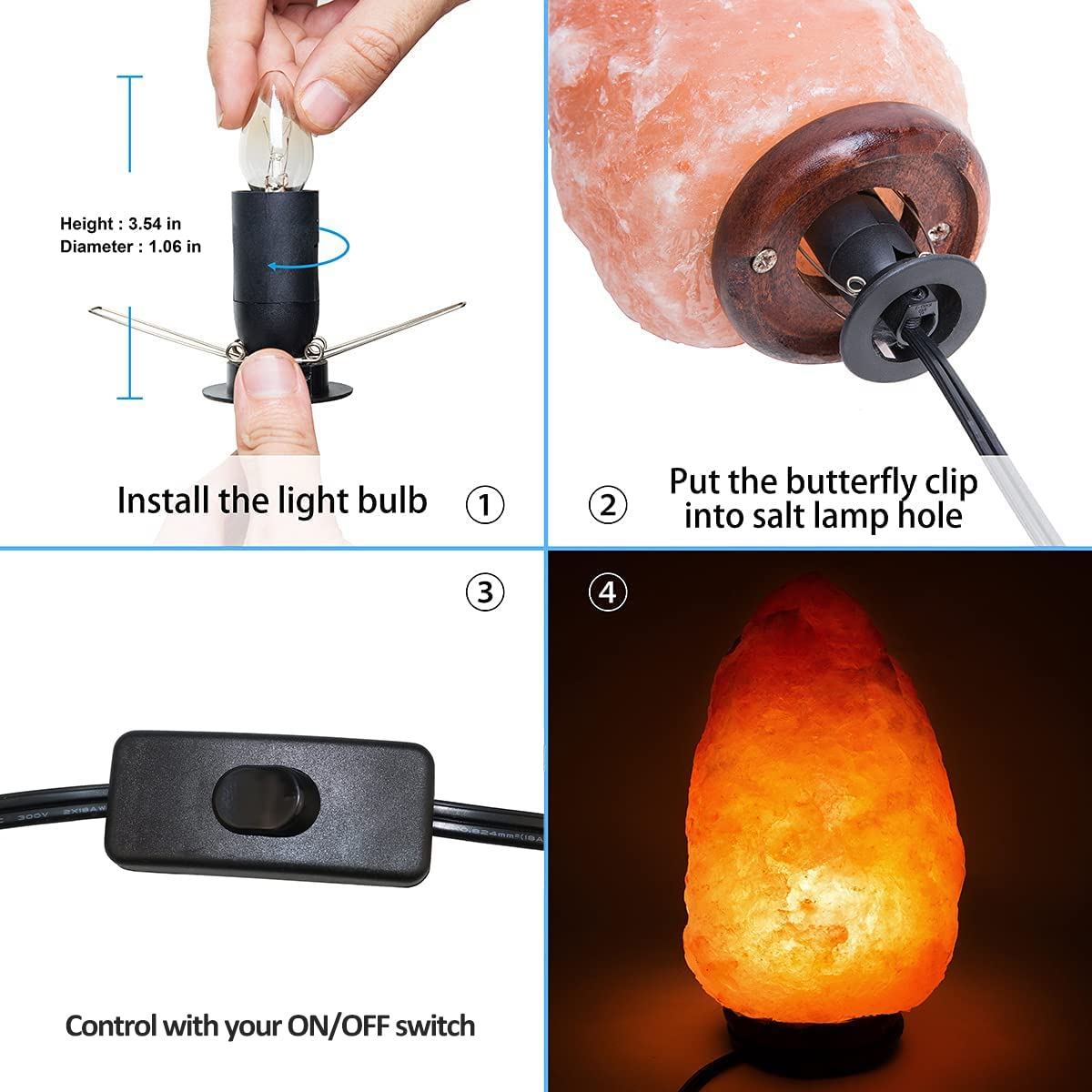 Salt Lamp Cord Replacement with On/Off Switch and 3 Free Bulbs, Original Replacement Power Cord with Base Assembly E14 Socket & Metal Clip, for All Himalayan Crystal Salt Rock Lamp - 240V SAA Standard image number 1