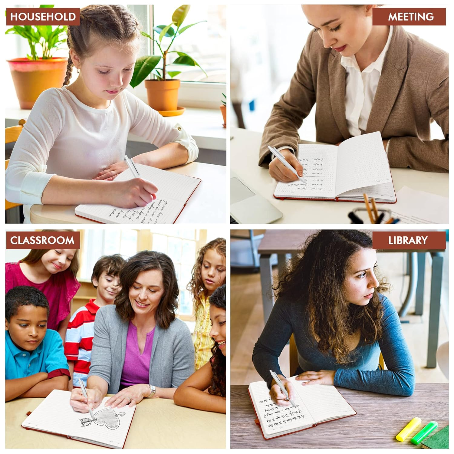 Feela 3 Pack Notebook Journals Bulk with 3 Black Pens, A5 Hardcover Notebooks Classic Ruled Lined Journal Set with Pen Holder for Work Business Journaling Note Taking, 120 GSM, 5.1&rdquo;X8.3&rdquo;, Brown image number 2