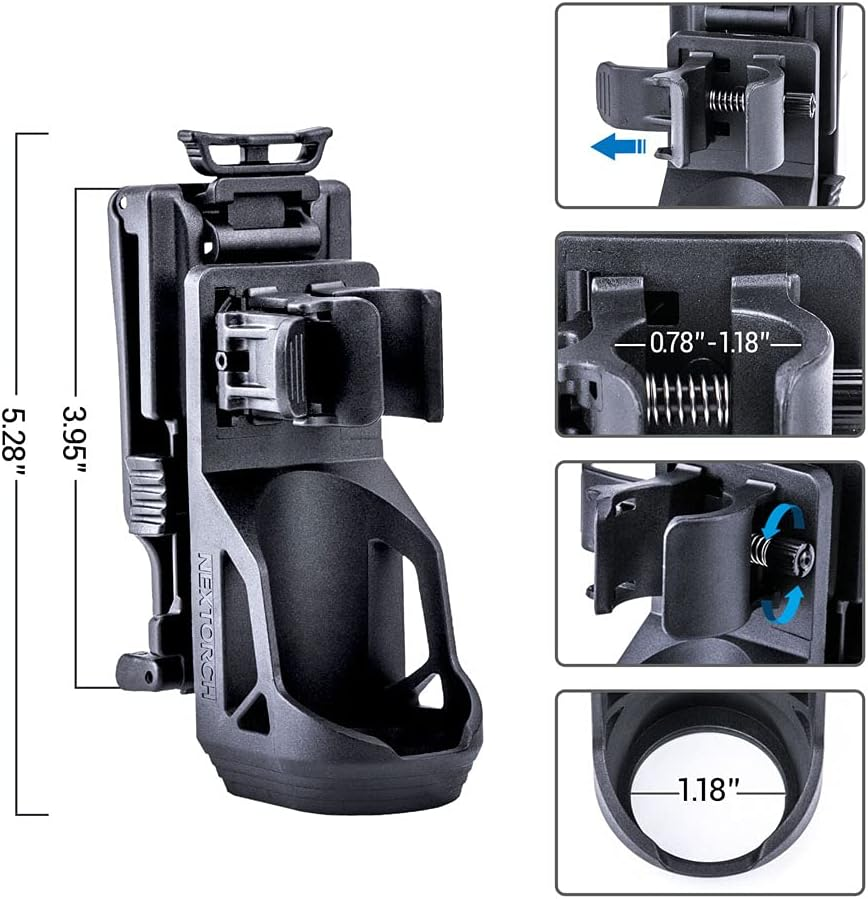 Nextorch V51 Tactical Torch Holster for Duty Belt, 360 Degree Rotation Torch Holder with Lever Side Lock System for 1"-1.25" Diameter Torch, Black image number 5