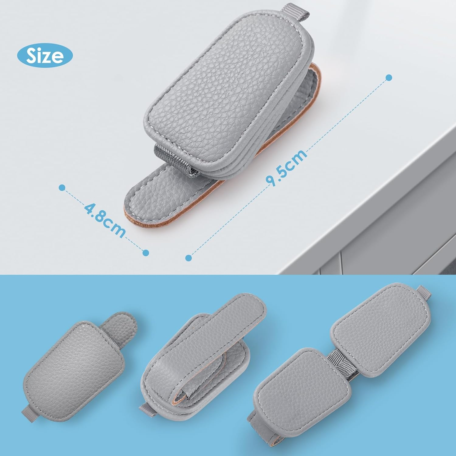 Simpeak 2Packs Sunglass Holders for Car Sun Visor, Magnetic PU Leather Glasses Hanger Clip for Car Sun Visor Car Accessories, Black+Grey image number 4