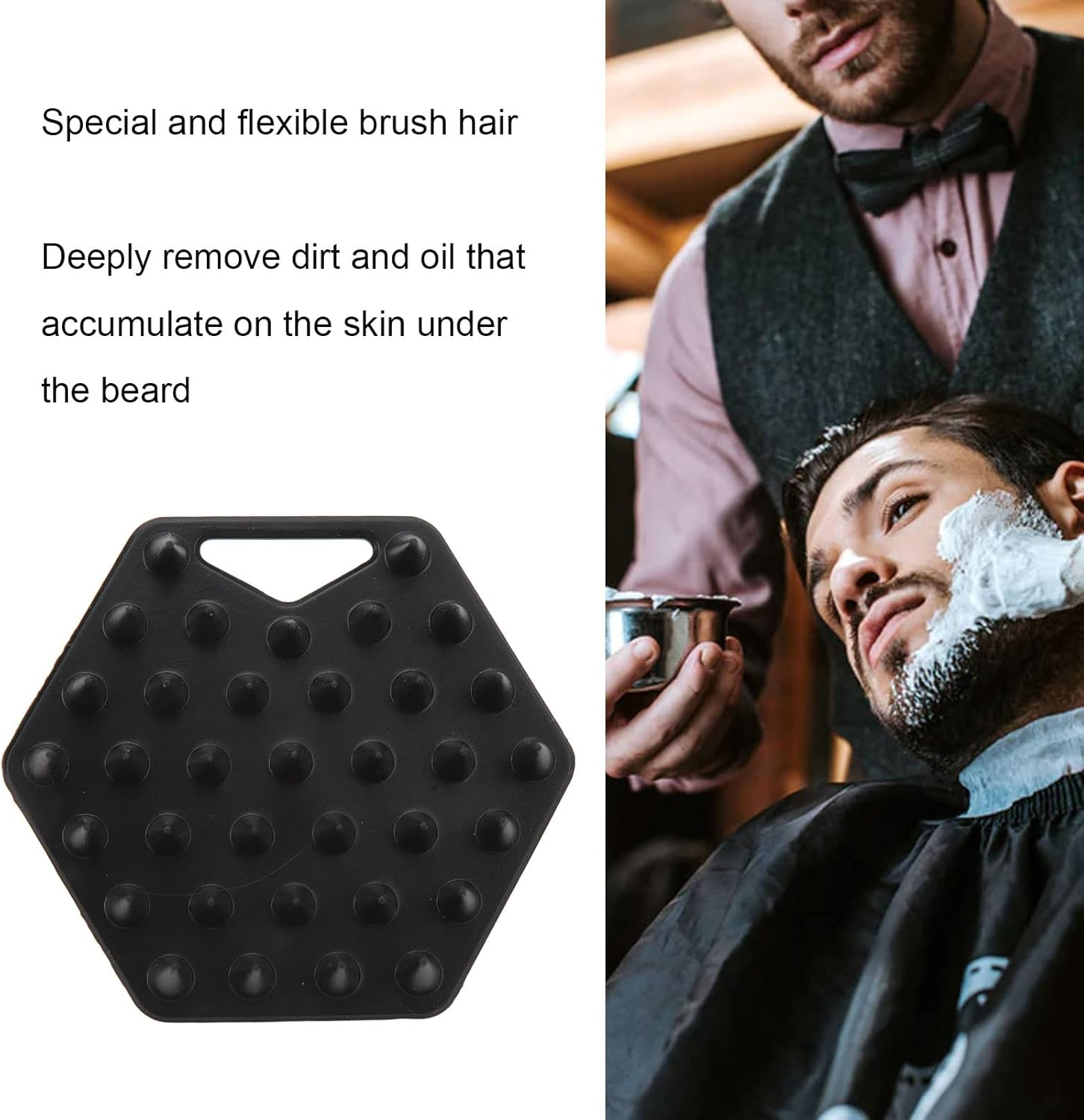 Silicone Beard Scrubber for Men, Facial Hair Exfoliator & Brush, Deep Cleans, Unclogs Pores, Promotes & Removes Beardruff, Face Scrubber Exfoliator Face Brush (Black) image number 5