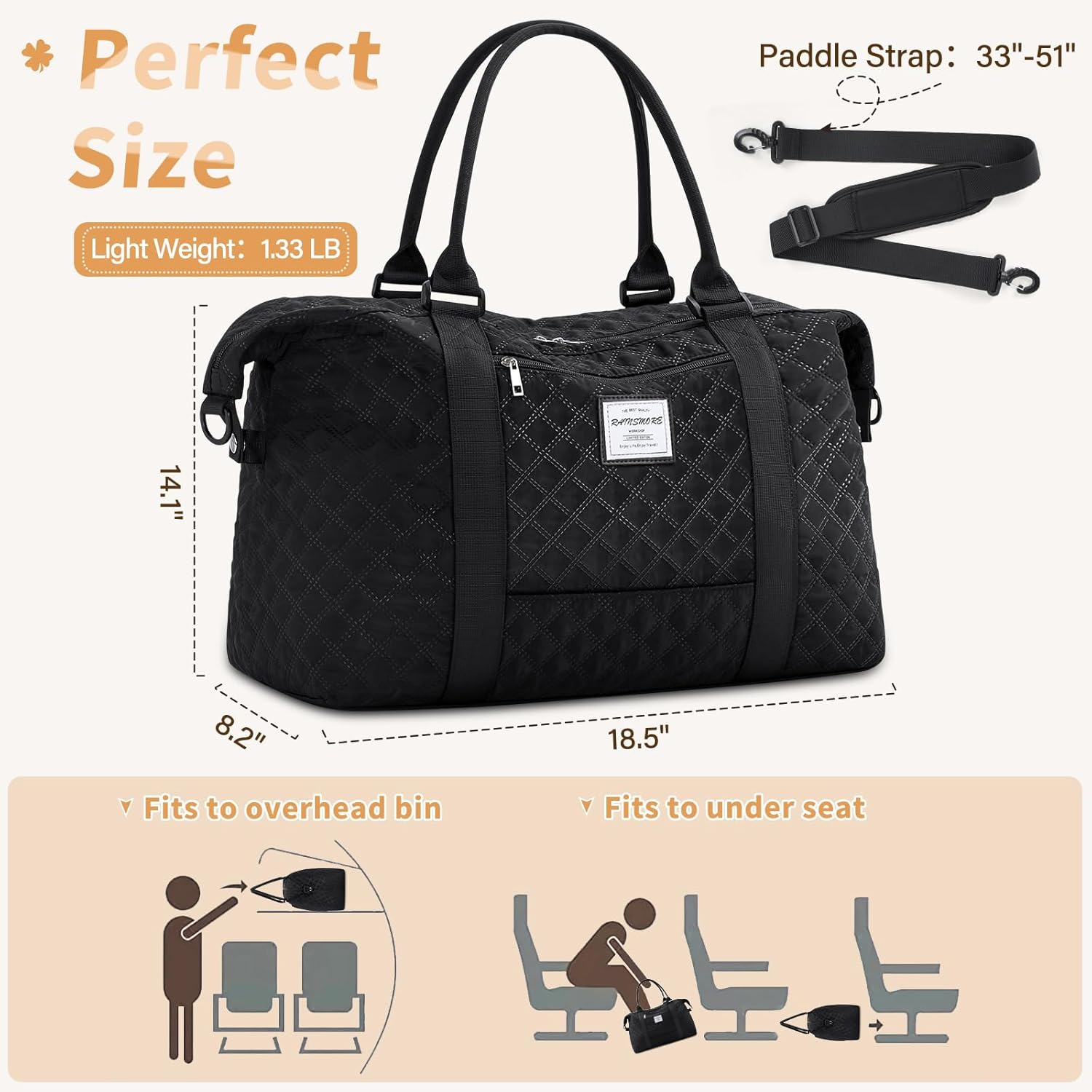 Sports Gym Bag Travel Duffle Bag Women Weekender Bag Carry on Bag for Airplane Overnight Shoulder Bag with Wet Pocket Duffel Bag for Travel, Gym, Yoga image number 4