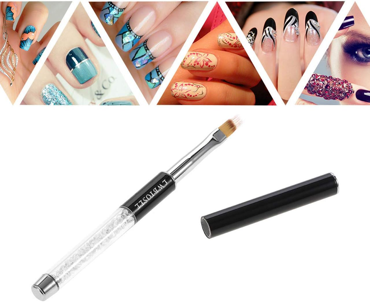 LWBTOSEE 5PCS Nail Ombre Brush Set for Gradient Colors, Rhinestones & Acrylic Drawing - Ideal for UV Gel Polish & Crystal Nail Art - Black And White image number 3