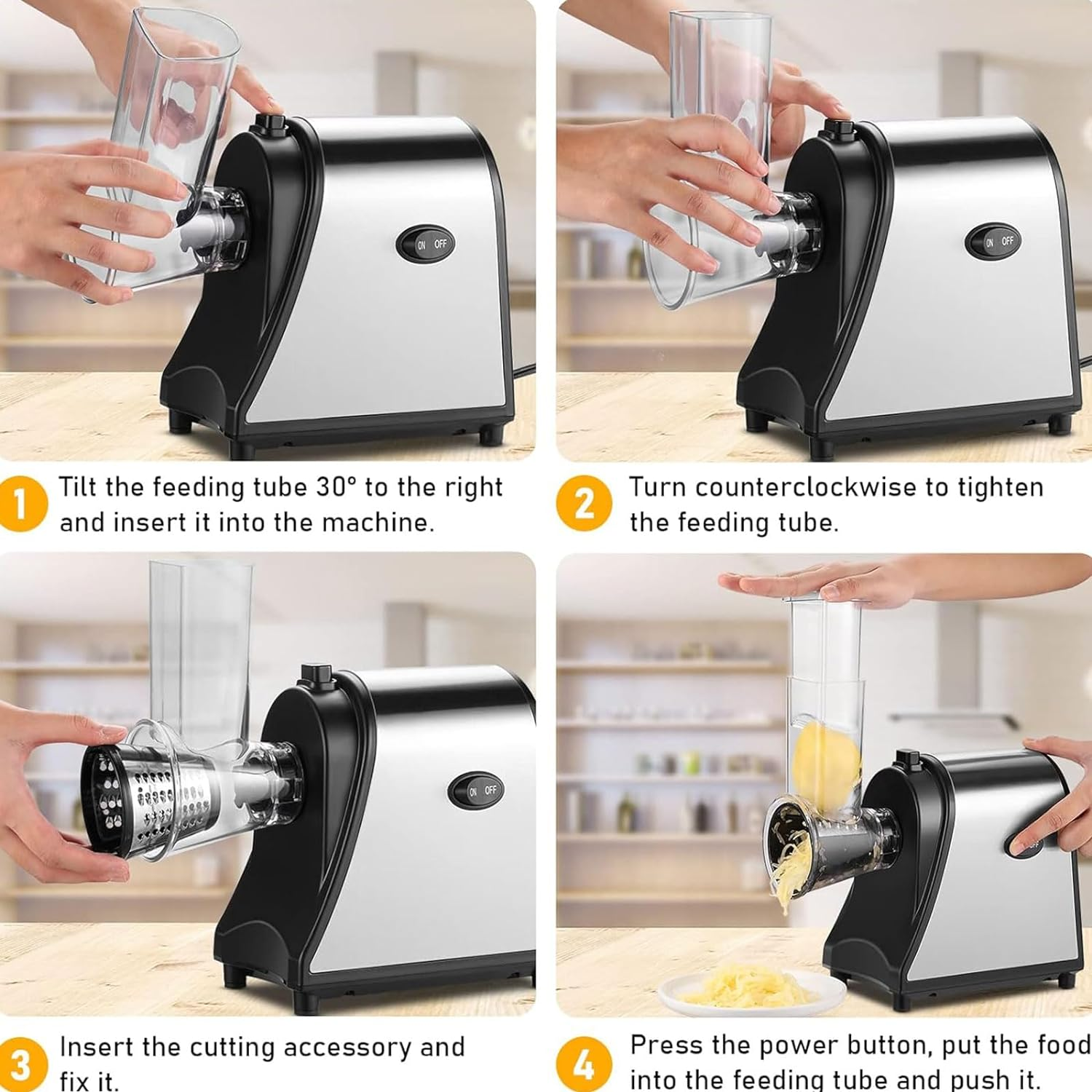 Electric Cheese Grater, 250W Multifunctional Electric Vegetable Cutter Slicer, 5 in 1 Electric Grater with Large Direct Inlet and 5 Different Blades for Vegetables Block Cheese and Fruits image number 1