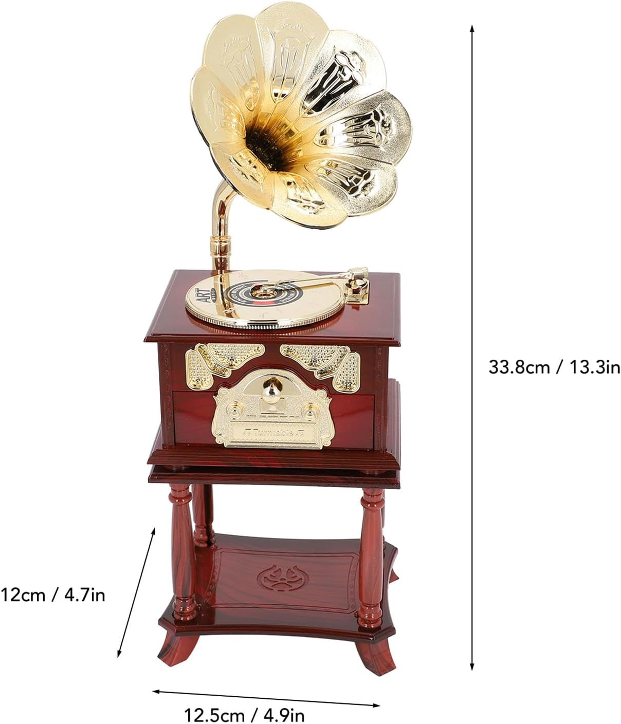 Vintage Gramophone Clockwork Music Box Mechanical Retro Phonograph Style Music Box with Handcrafted Details for Home Office Decor (Brown Gramophone with Base) image number 1