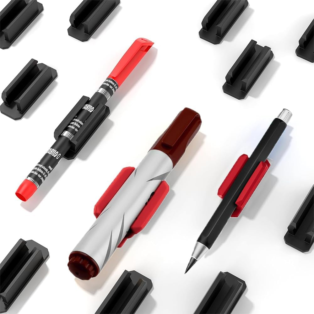 10Pcs Adhesive Silicone Pen Holder Clips with 10Pcs Adhesive Stickers, Adhesive Silicone Pen Holder, Adhesive Silicone Pen Holder Set Marker Holder, Silicone Adhesive Pencil Holder, Black image number 1