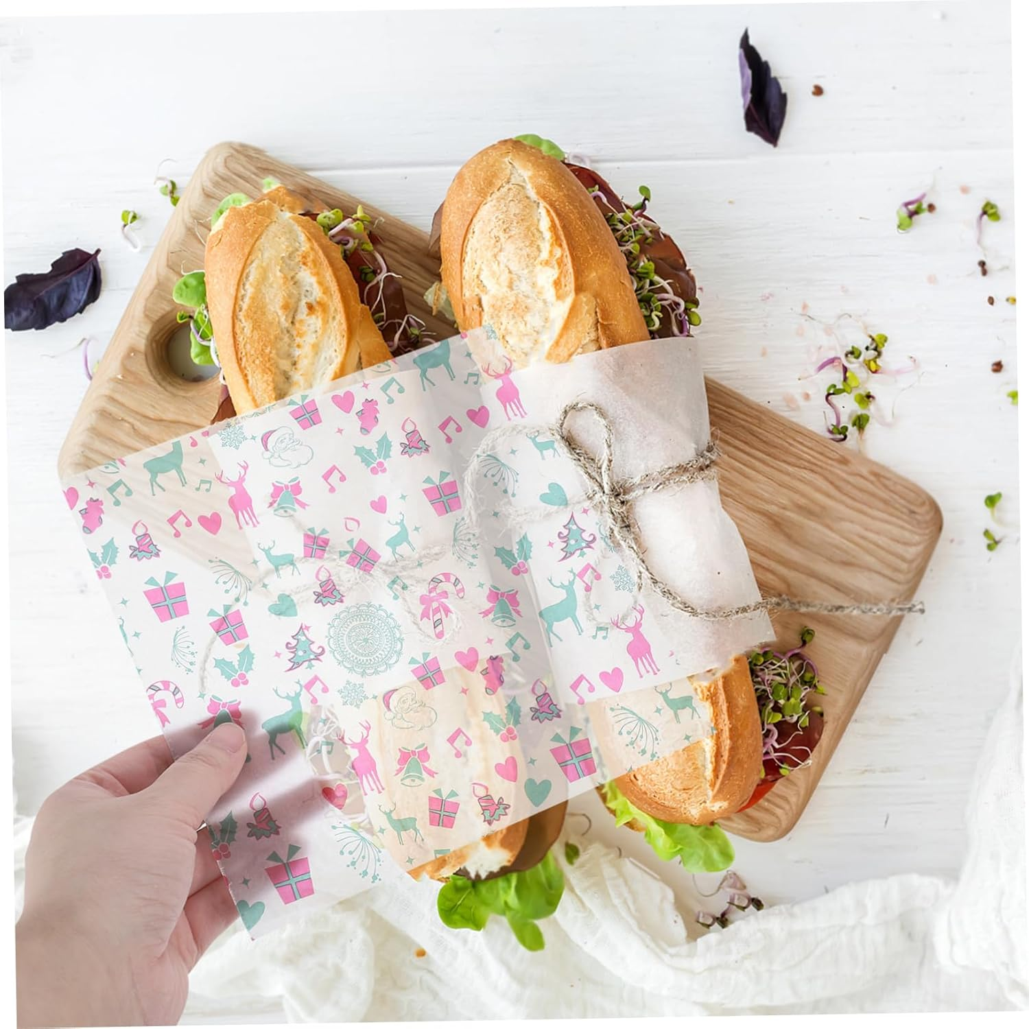 100 Sheets Christmas Paper Greaseproof Tissue Multi-Function Food Paper Burger Wrappers Grease Proof Liners Wax Paper Cookie Compact Bread Paper Greaseproof Paper Grease Paper image number 1