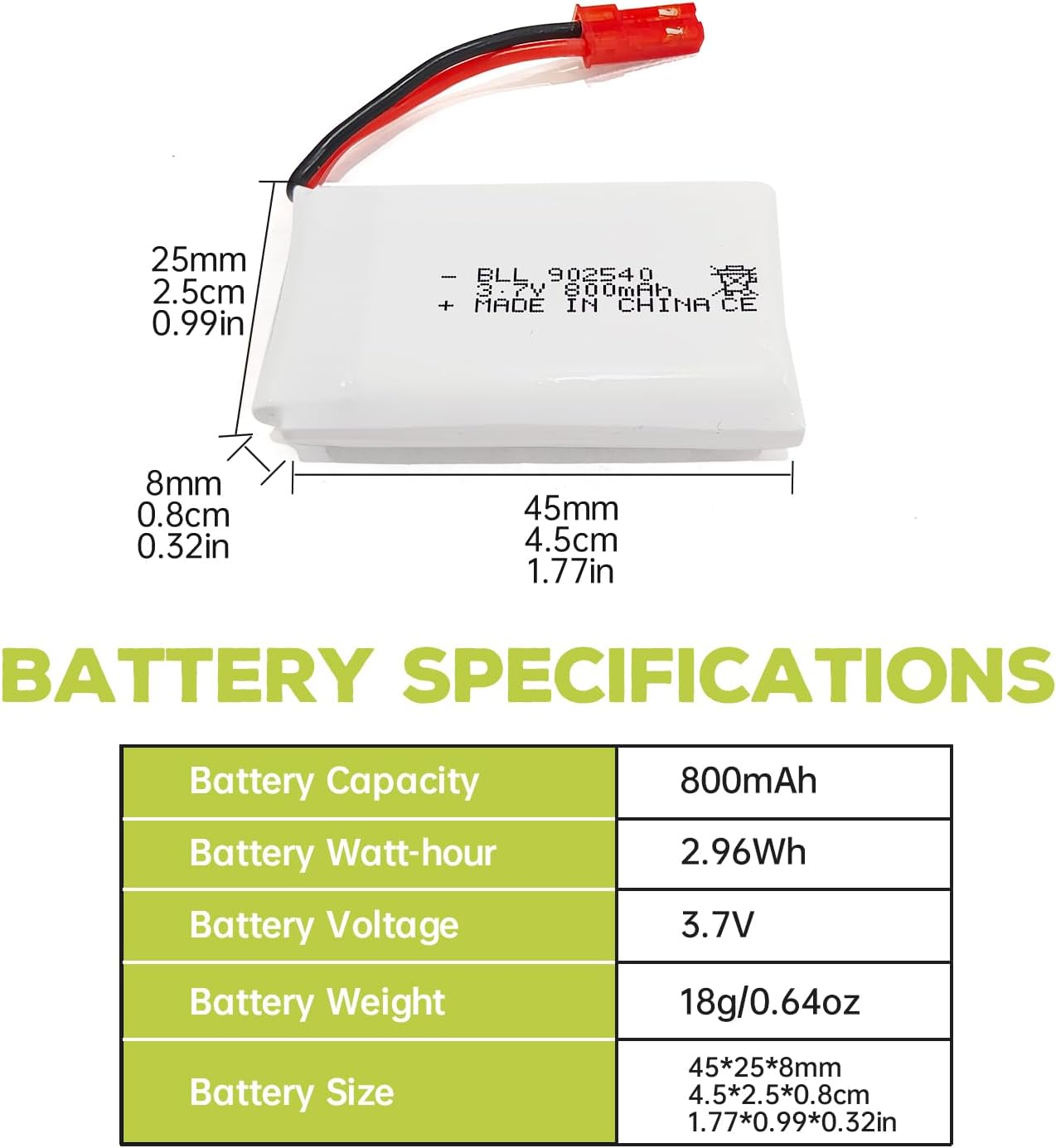 Fytoo 5PCS 3.7V 800Mah Lipo Battery Remote Control Drone Battery with 5In1 Charger JST Plug Suitable for SYMA X56W MJX X400W X300C X800 HS110 HS200 S670 V950Hd S1750 V2450 RC Quadcopter Battery image number 4