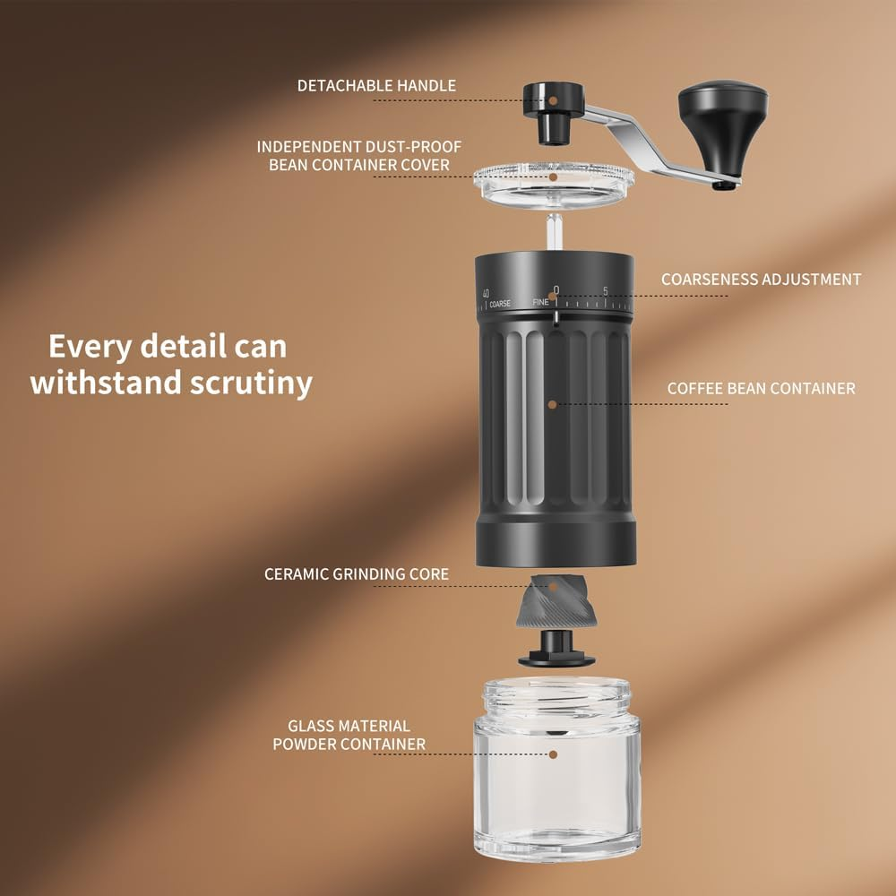 Portable Coffee Grinder Conical Burr for Espresso French Press Pour over Double Bearing Internal Adjustment Capacity 25G (External Adjustment Ceramic Burrs) image number 1