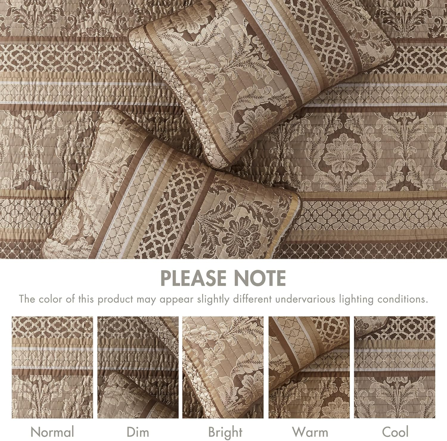 Madison Park Bellagio 6 Piece Quilted Coverlet Set, Full/Queen, Brown/Gold image number 3