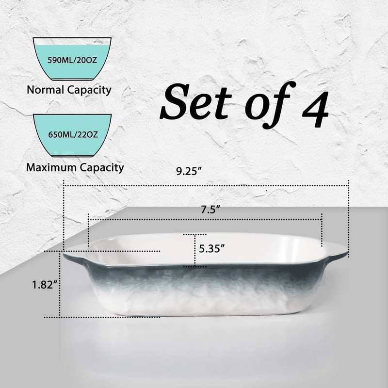 20Oz Small Ceramic Baking Dishes, 7.5L X 5.4W Inch Stone Embossed Pattern Bakeware with Double Handles, Individual Rectangular Baker for Lasagna, Casserole - Set of 4 (Gray) image number 3