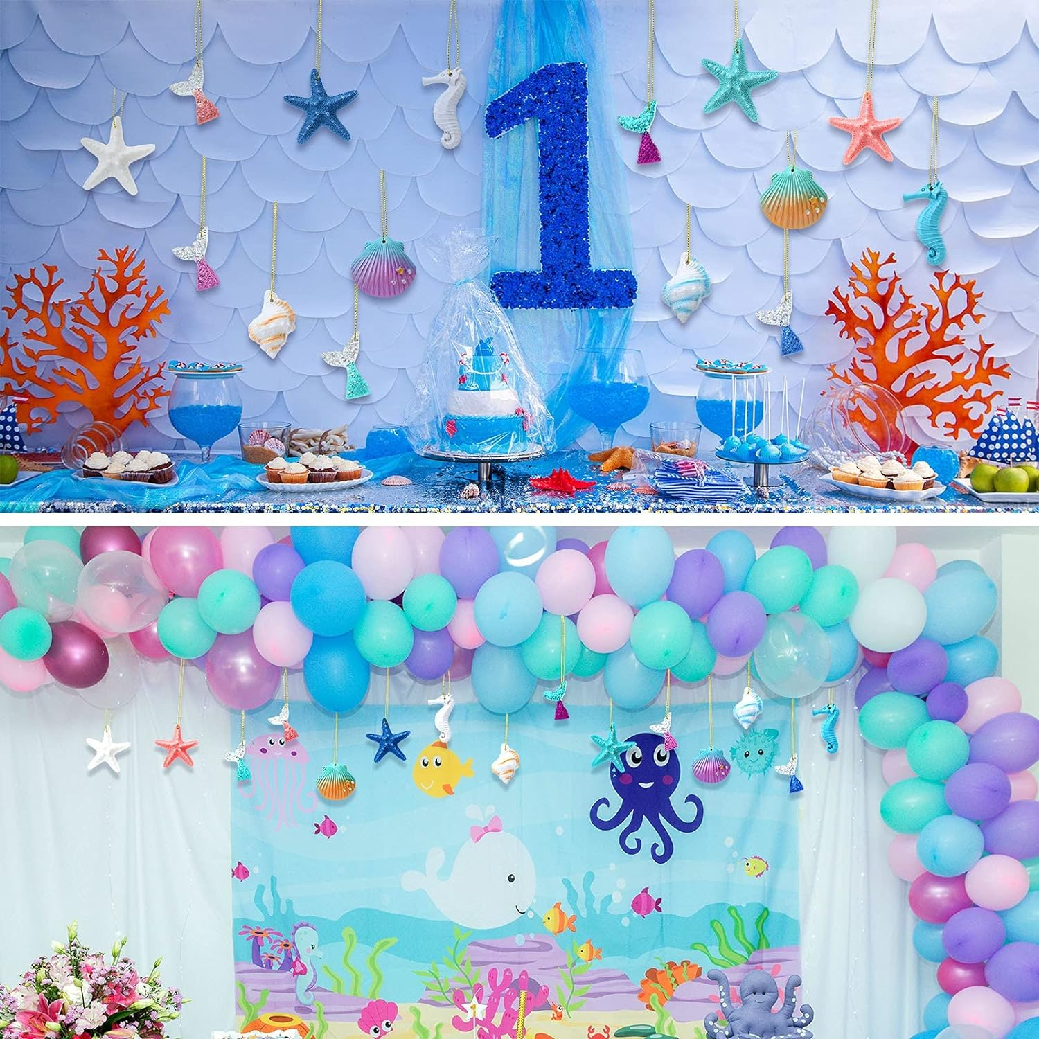 Yerliker 36 Pcs Beach Ocean Christmas Ornaments Starfish Resin Bulk Multicolored Ocean Themed Hanging Decor for Nautical Wedding Fish Net Decorations Bathroom Home Tree Wall Decor image number 2