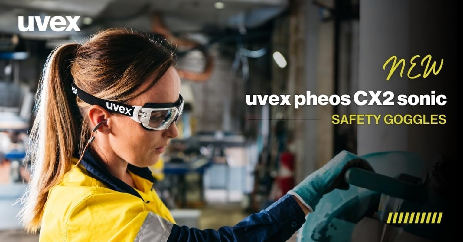 Uvex Pheos Cx2 Sonic Safety Goggles &ndash; White/Black Frame | Grey (23% VLT), Clear and CBR65 Lens Options | Anti-Fog & Scratch-Resistant Goggles, Soft Seal Frame, Low-Profile Design image number 4