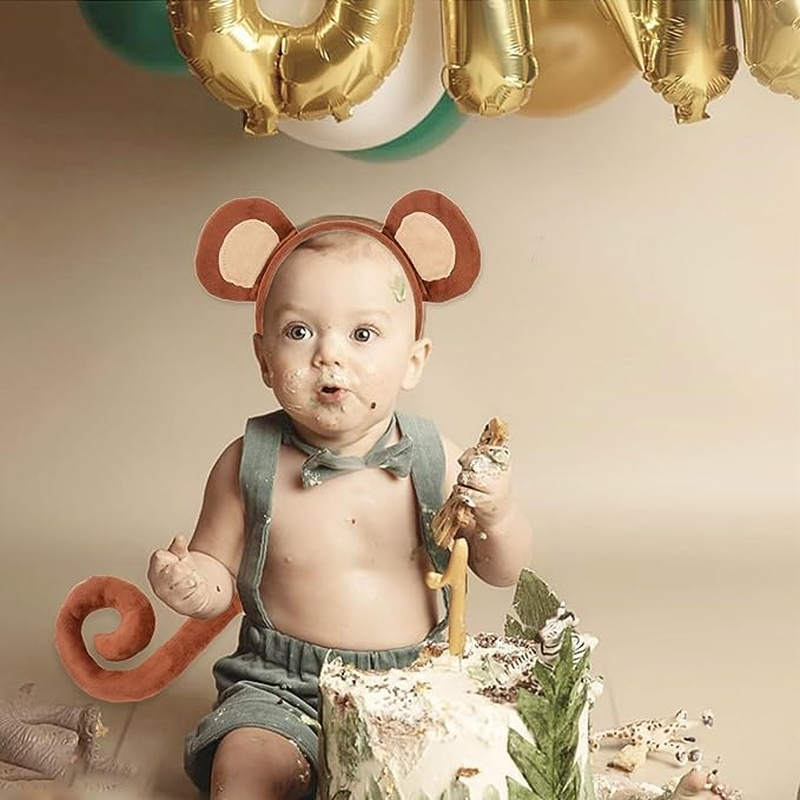 Jevenis Monkey Costume Kids Monkey Ears Monkey Headband Tail Monkey Costume Accessories Halloween Dress up Costume image number 1