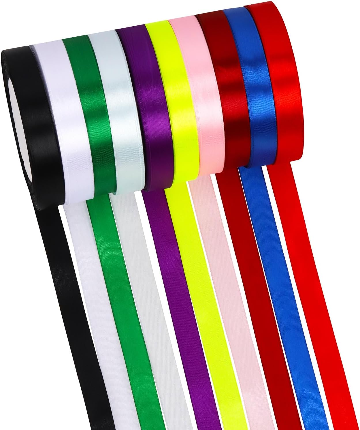 10 Rolls Satin Ribbon Assortment Kit 10 Solid Colors 3/5 Inch X 24.6 Yards Double Face Fabric Satin Ribbon Gift Wrapping Ribbon for Gift Wrapping Bow Making Decor Crafts (1.5Cm X 22.5M)