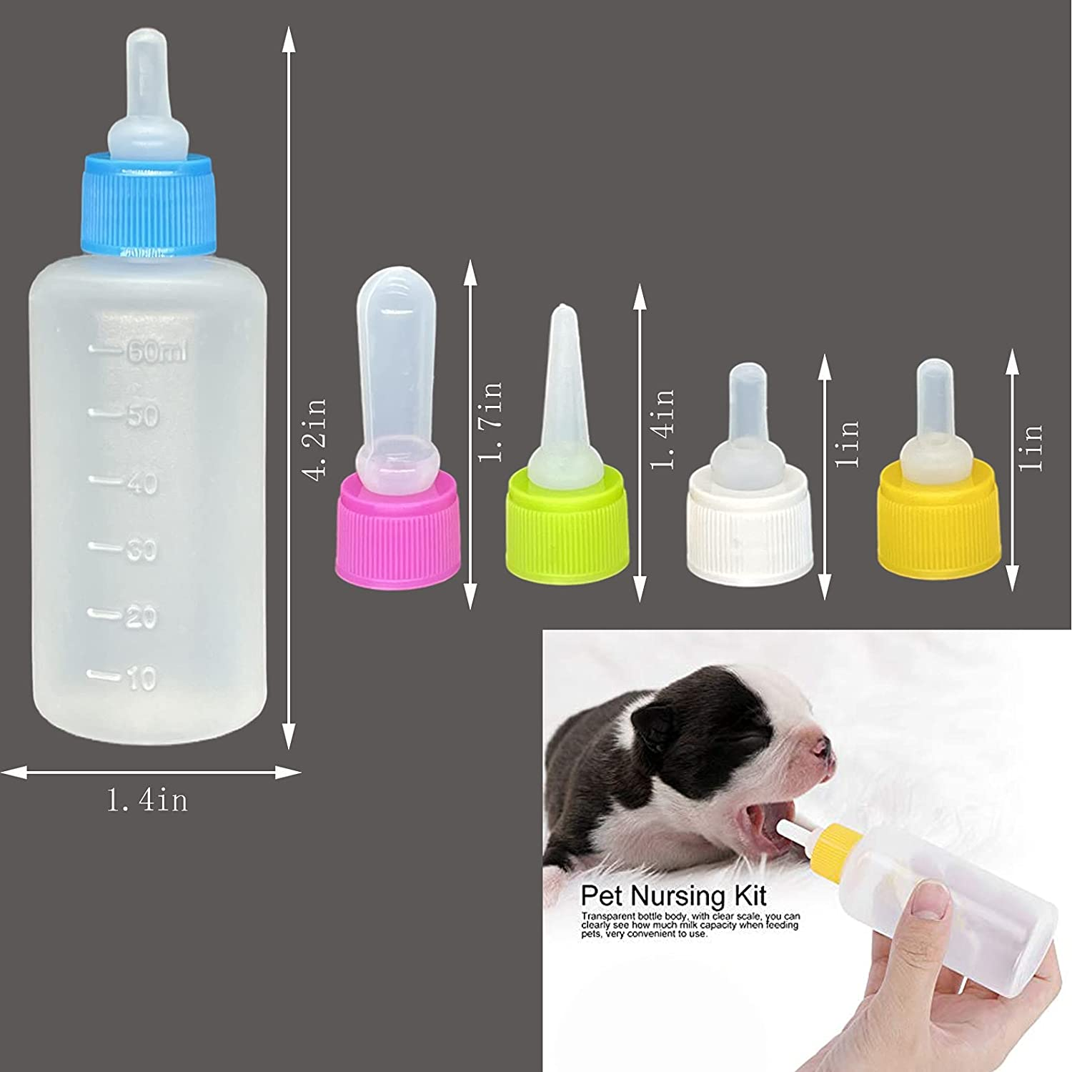 Pet Bottle Kit, Squeeze Liquid Replaceable Silicone Teat for Newborn Kittens, Puppies, Rabbits, Small Animals Replacement Teat Cat Feeding Bottle Feeding Tool image number 3