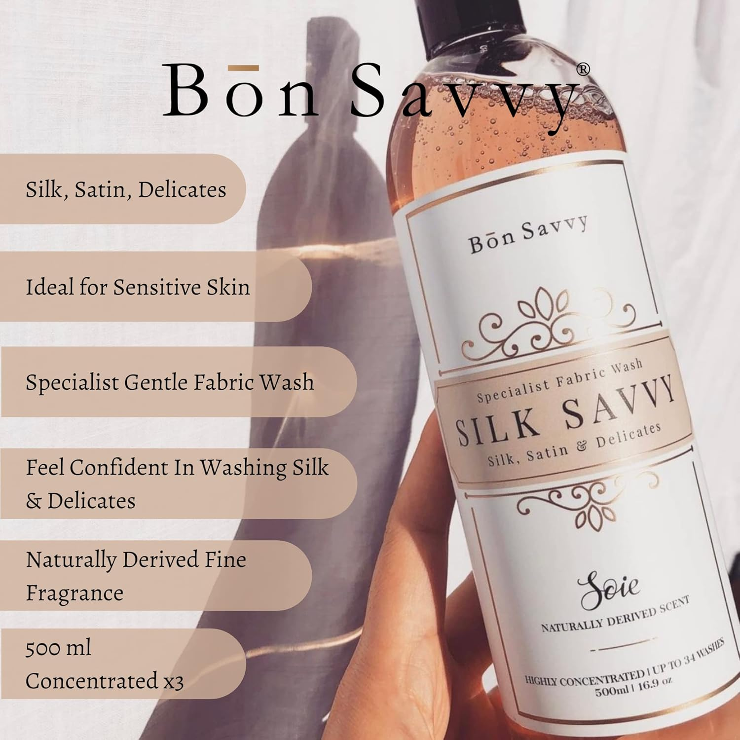 Silk Laundry Detergent, 3X Concentrated Fresh Scent, Perfect for Silk Clothing & Bedding, Made in Australia, 16.9Oz image number 1